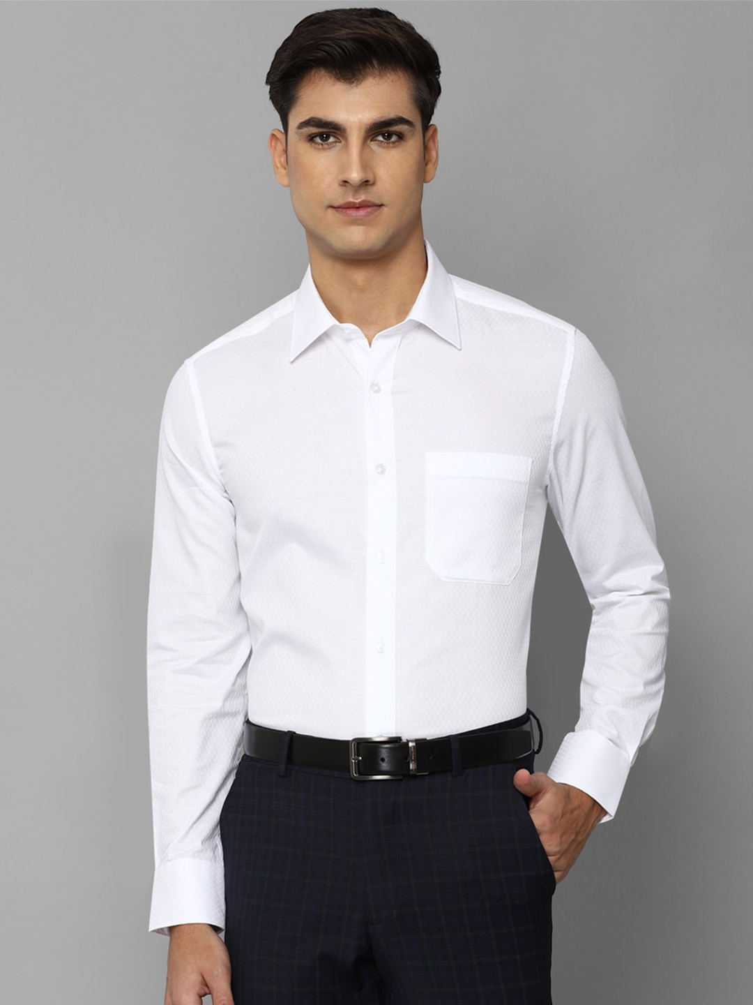 

Louis Philippe Men Self Design Pure Cotton Formal Shirt, White