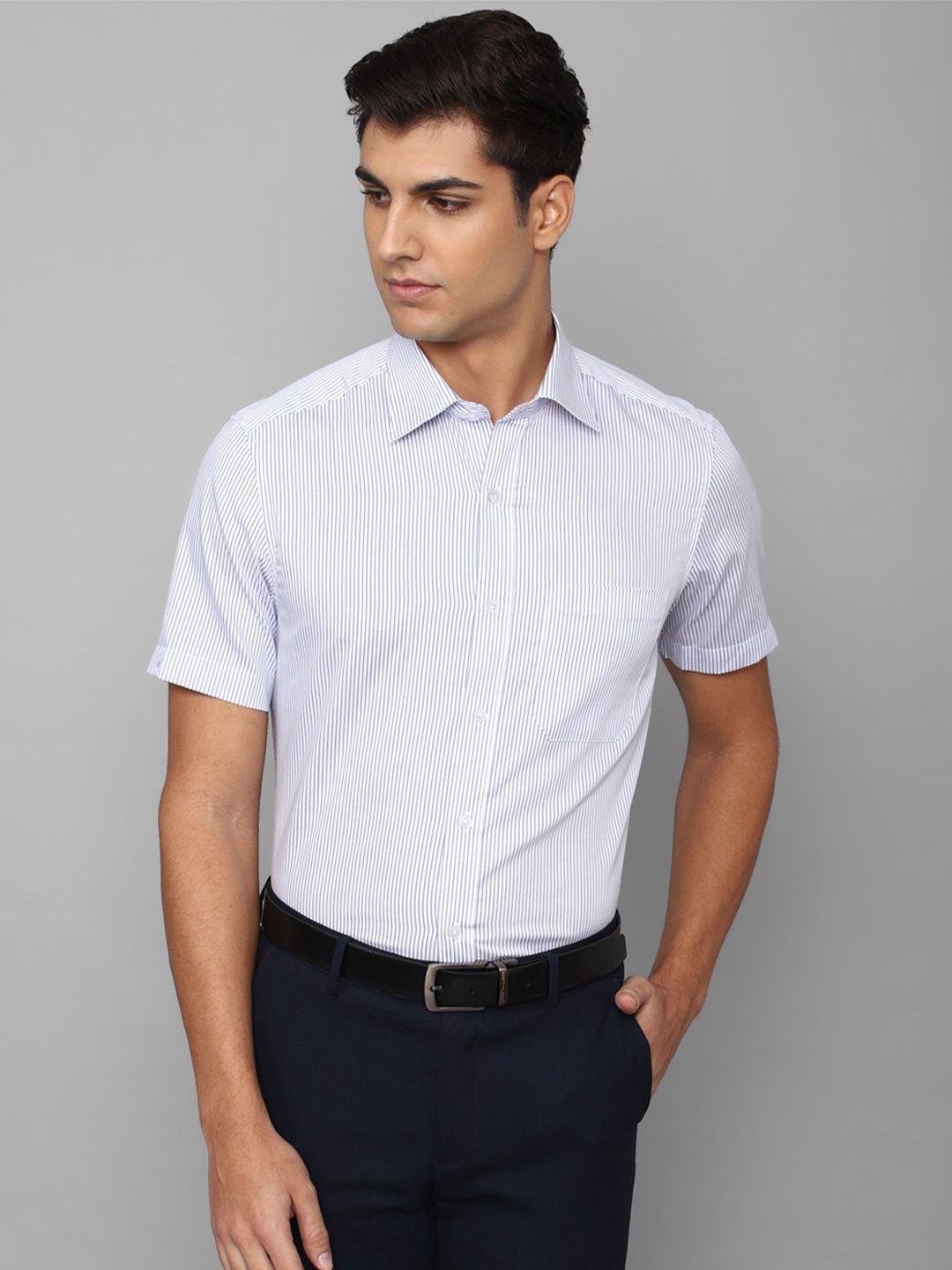 

Louis Philippe Men White & Grey Striped Cotton Formal Shirt