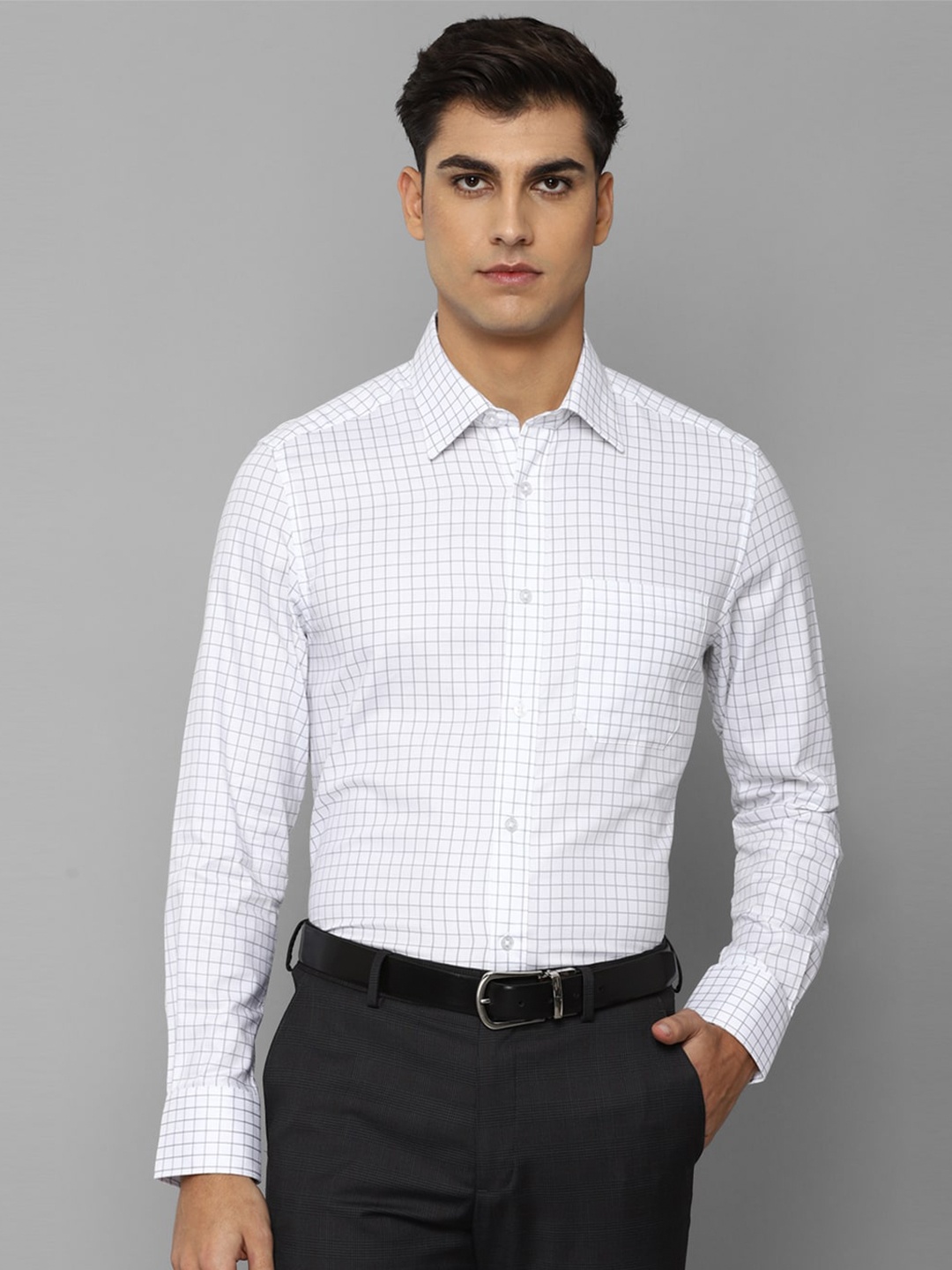 

Louis Philippe Men White & Grey Checked Cotton Formal Shirt