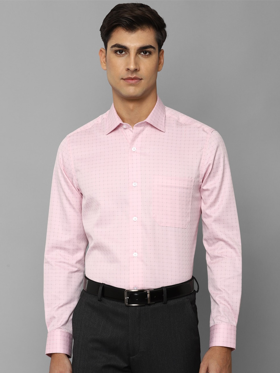 

Louis Philippe Permapress Men Pink Slim Fit Grid Tattersall Checked Wrinkle Free Formal Shirt