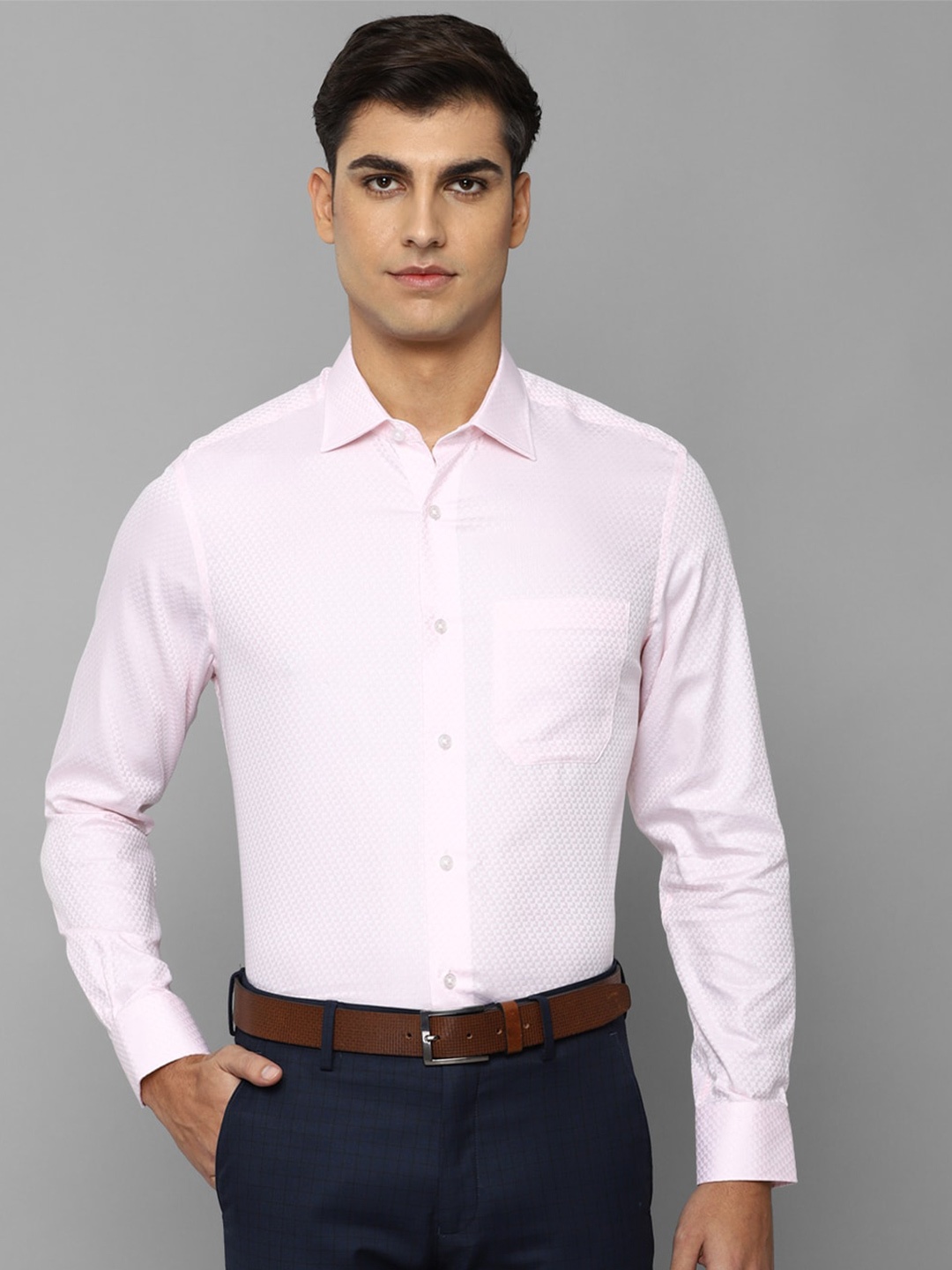 

Louis Philippe Men Pink Slim Fit Printed Pure Cotton Formal Shirt