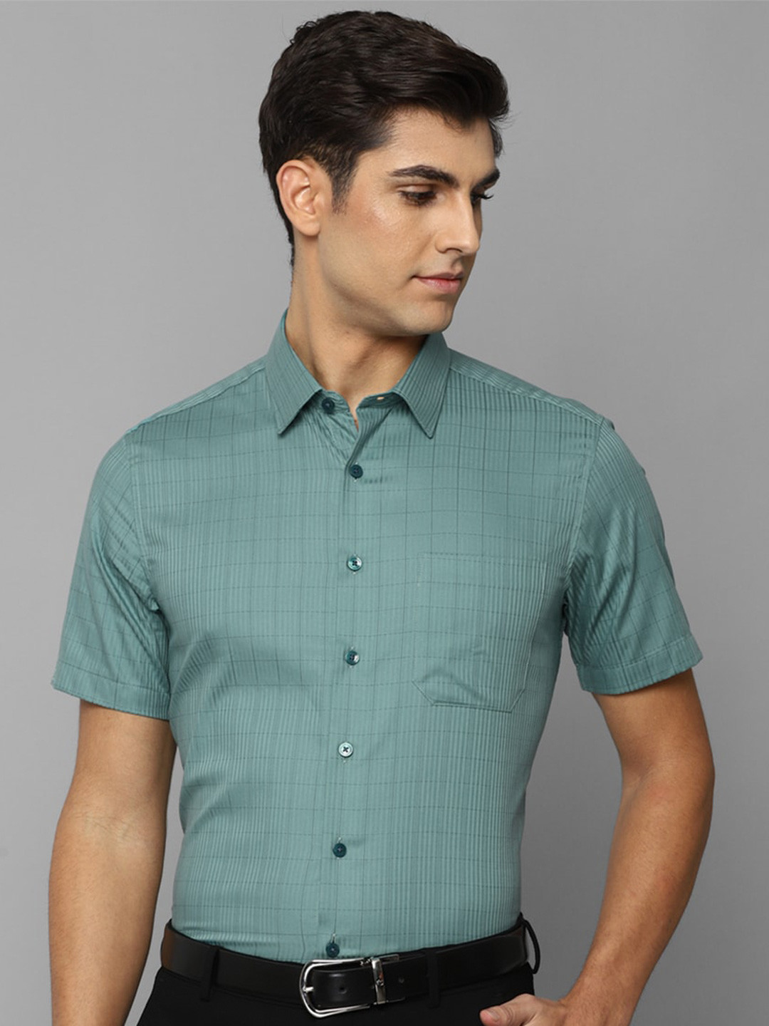 

Louis Philippe Men Green Slim Fit Grid Tattersall Checks Checked Formal Shirt