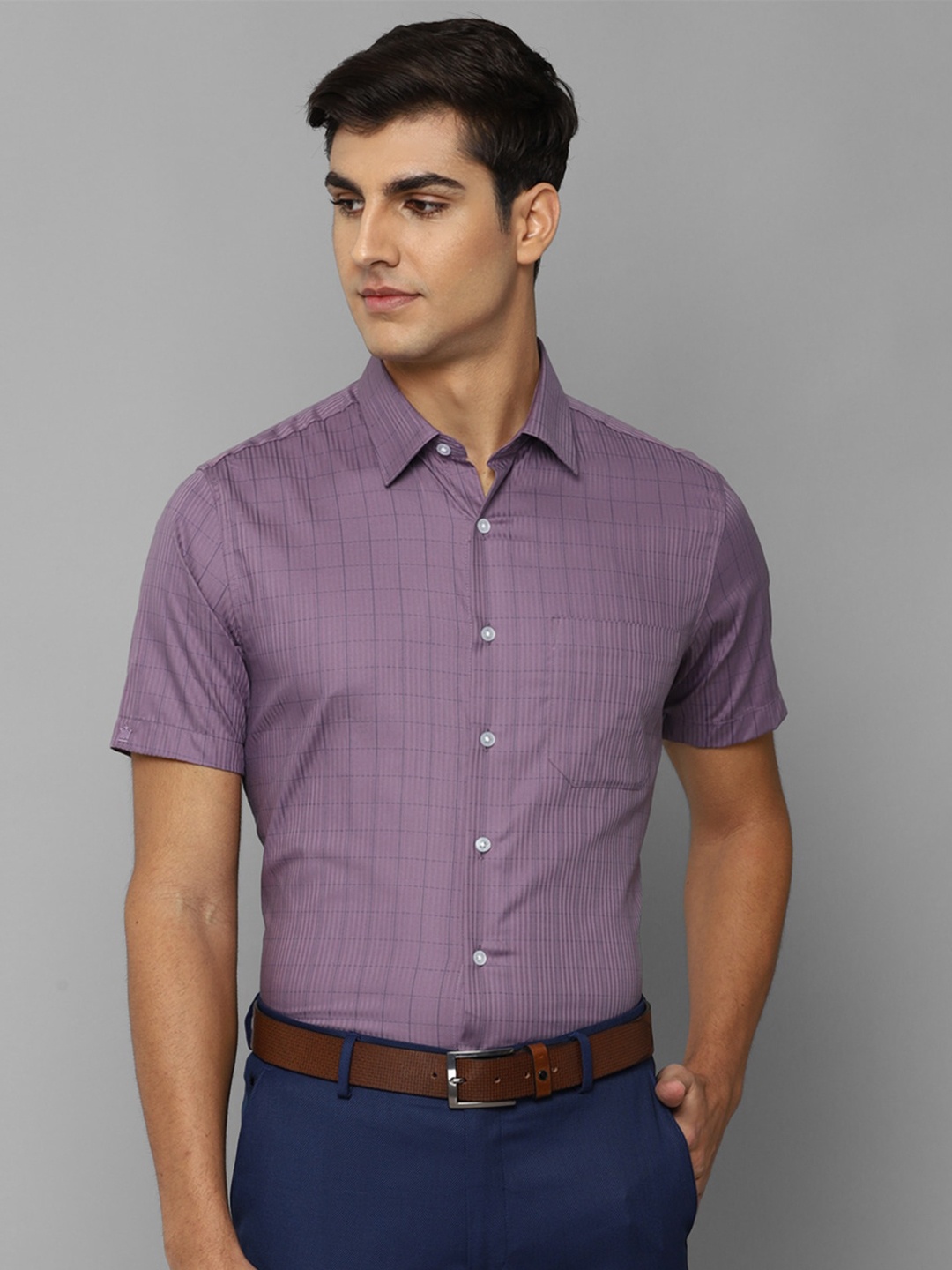 

Louis Philippe Men Slim Fit Grid Tattersall Checks Formal Shirt, Purple