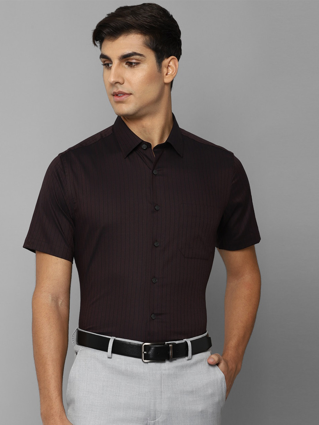 

Louis Philippe Men Slim Fit Striped Formal Shirt, Brown