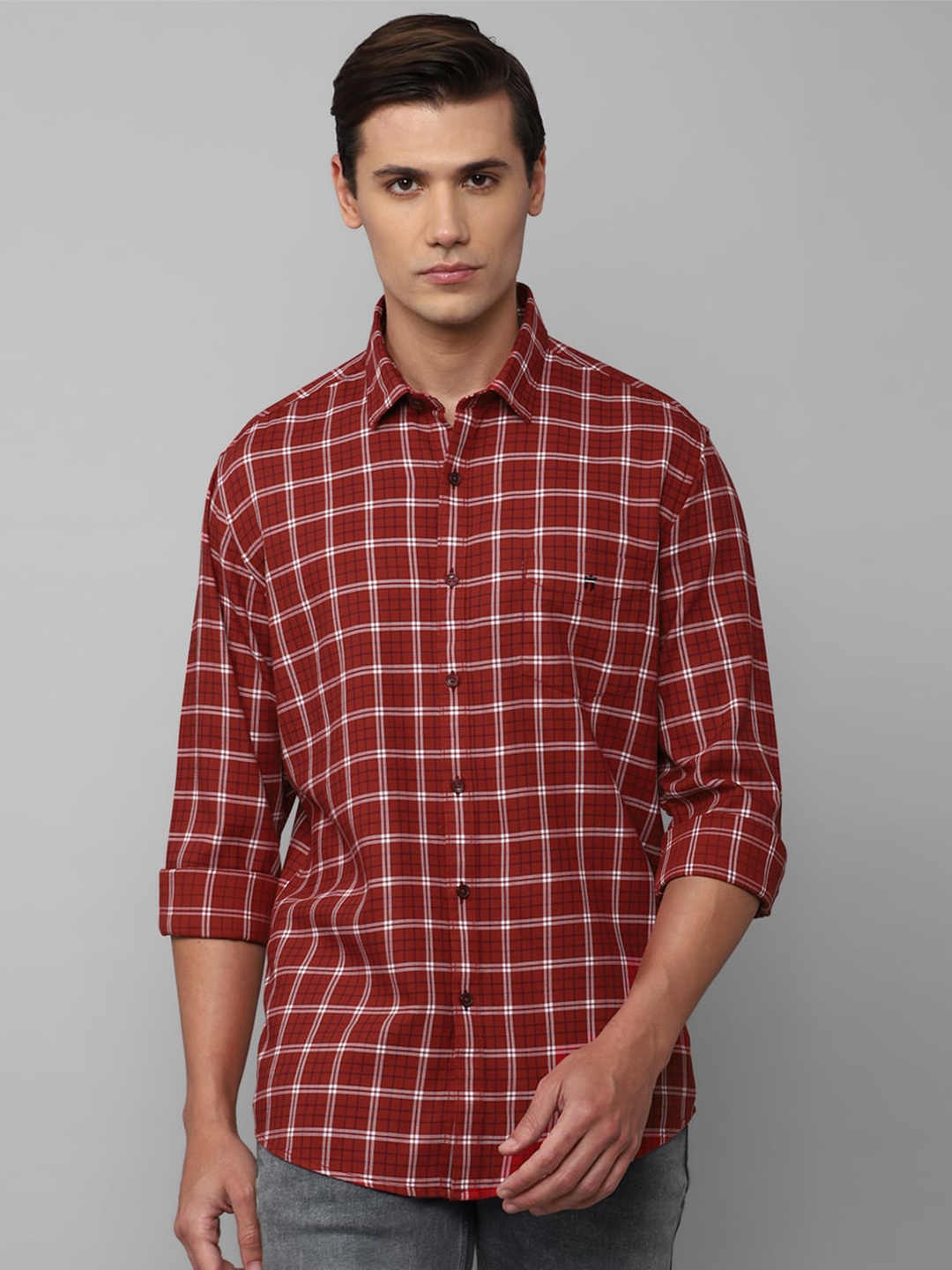 

Louis Philippe Sport Men Maroon Comfort Slim Fit Checked Cotton Casual Shirt