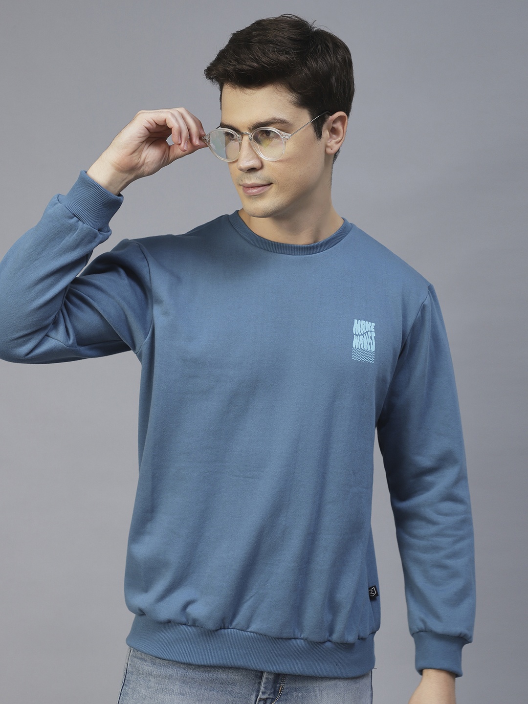 

Rigo Men Blue Printed Fleece Sweatshirt