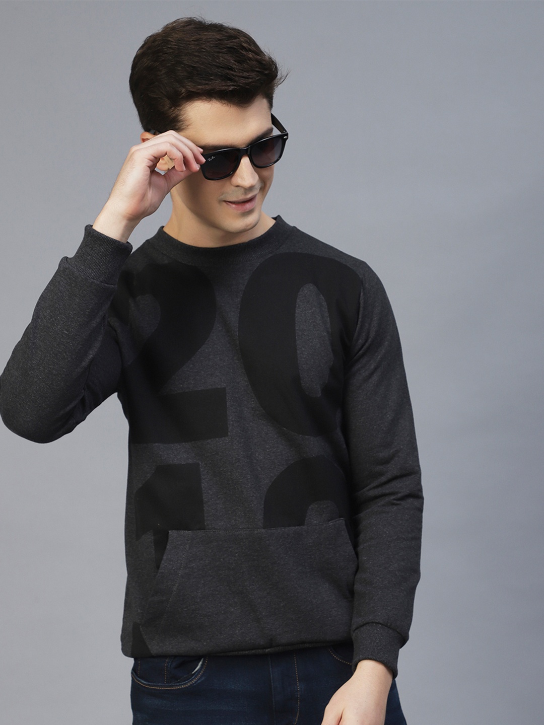 

Rigo Men Charcoal Printed Fleece Sweatshirt