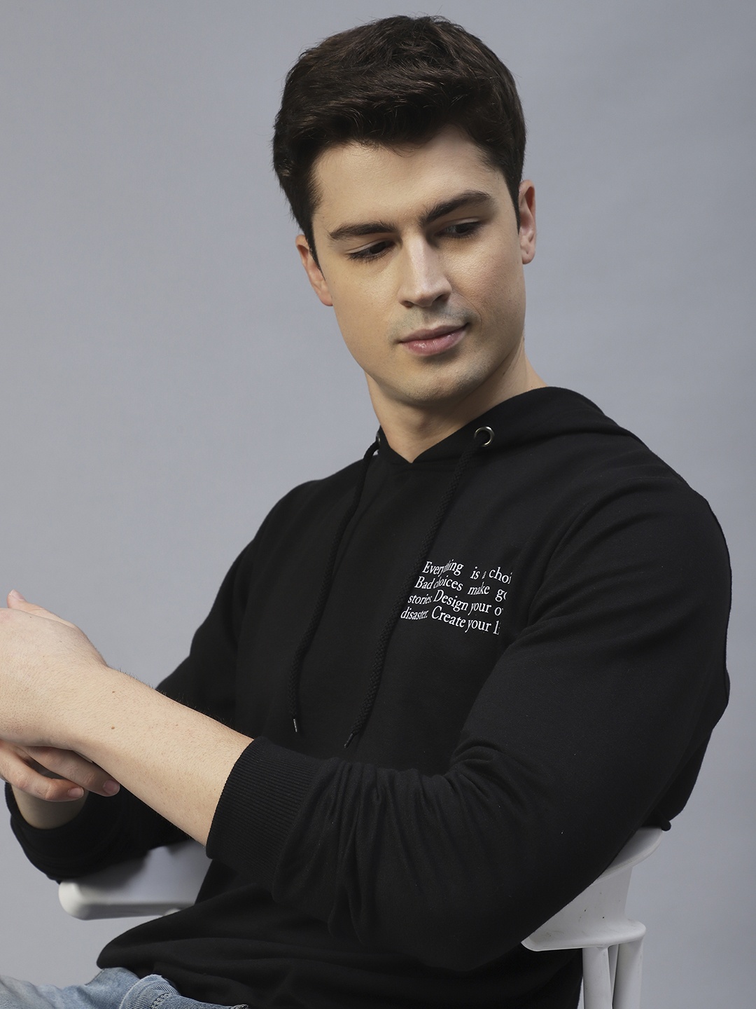 

Rigo Men Black Printed Hooded Cotton Sweatshirt