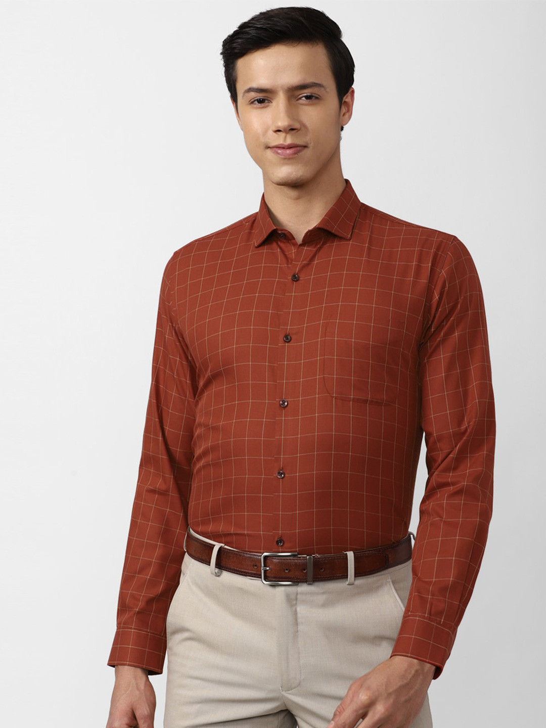 

Peter England Men Red Grid Tattersall Checked Formal Shirt