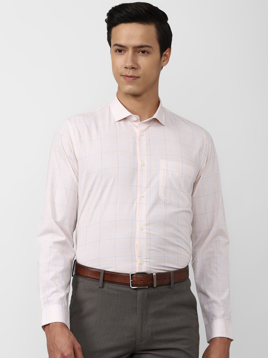 

Peter England Slim Fit Checked Formal Shirt, Peach