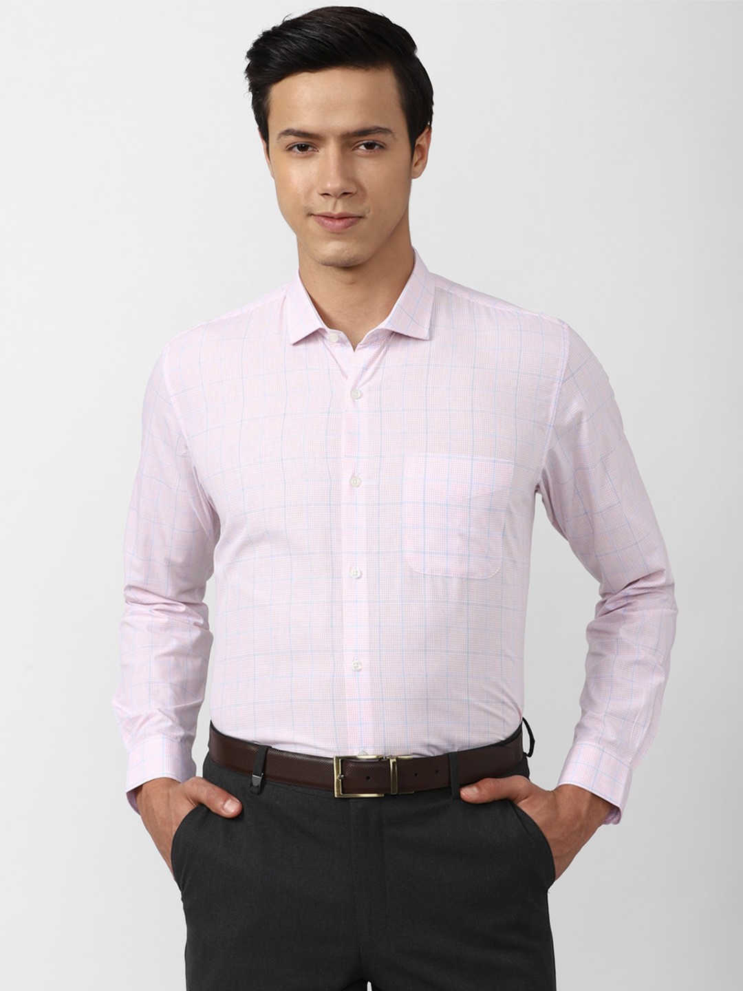 

Peter England Men Pink Grid Tattersall Checks Checked Formal Shirt