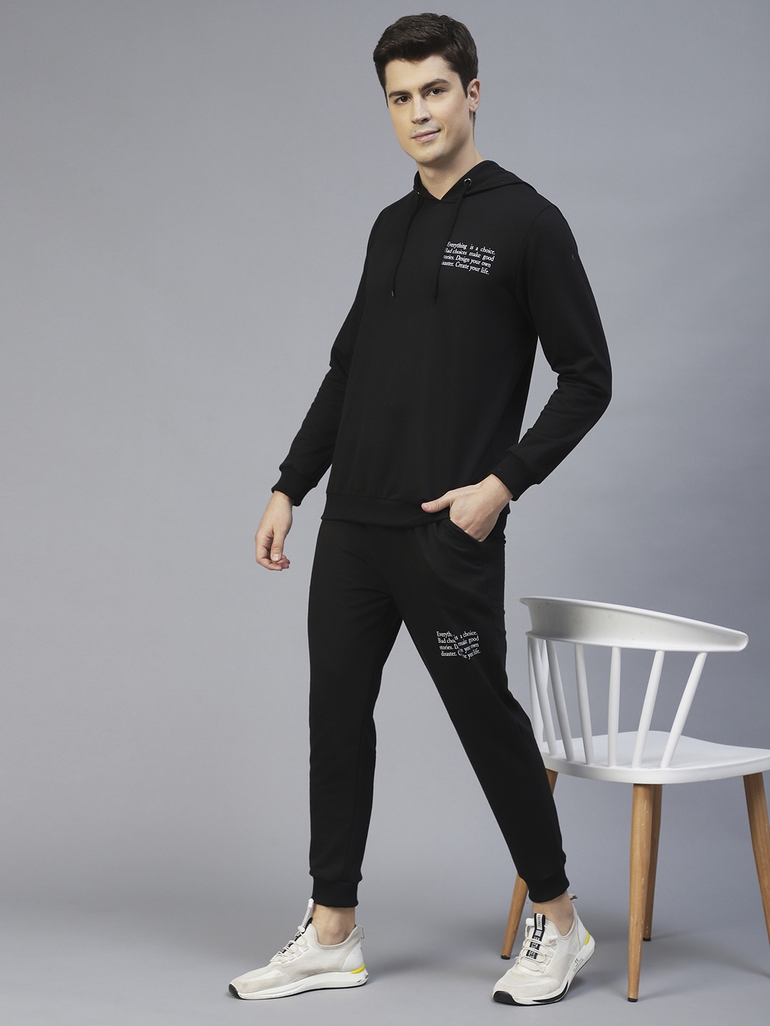 

Rigo Men Printed Hooded Cotton Tracksuits, Black