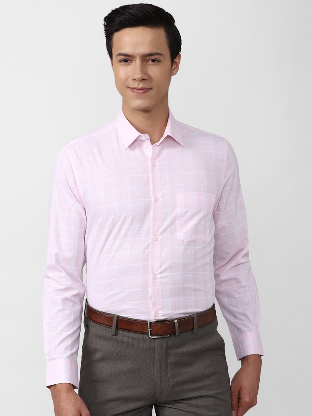 

Peter England Men Pink Cotton Checked Formal Shirt