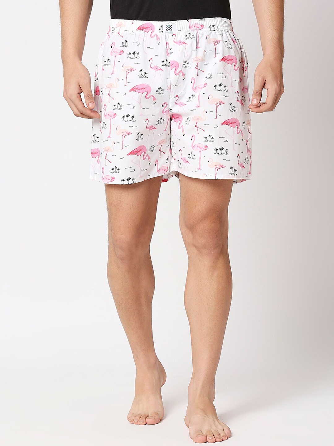 

Manaca Paradise Men White & Pink Printed Pure Organic Cotton Boxers