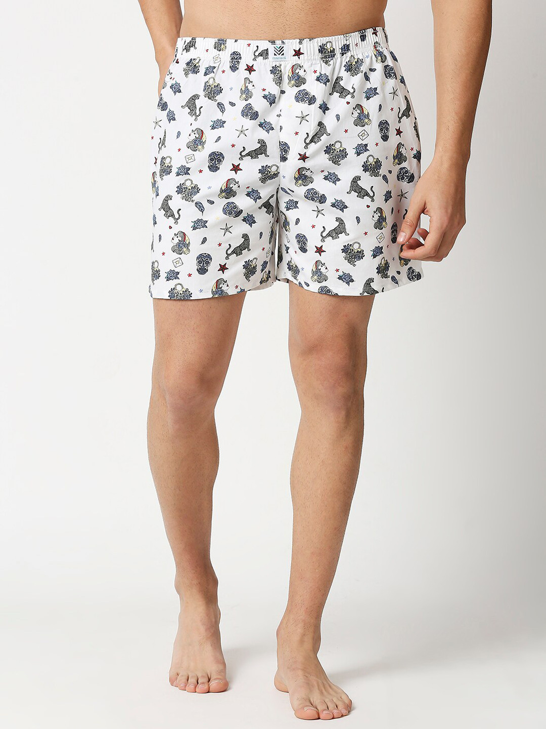 

Manaca Men White Printed Pure Cotton Boxers