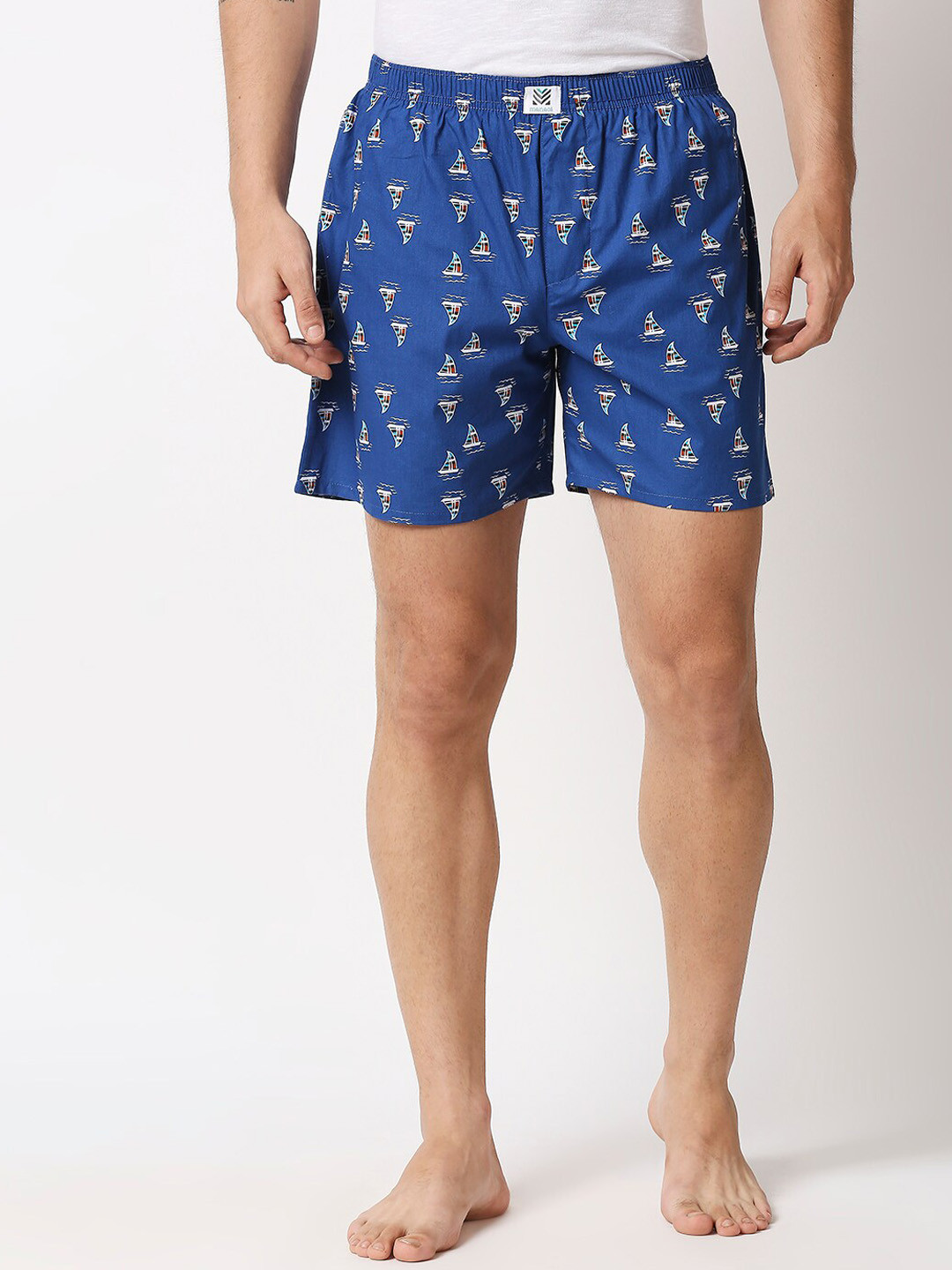 

Manaca Ship Away Men Navy Blue Printed Pure Cotton Boxer