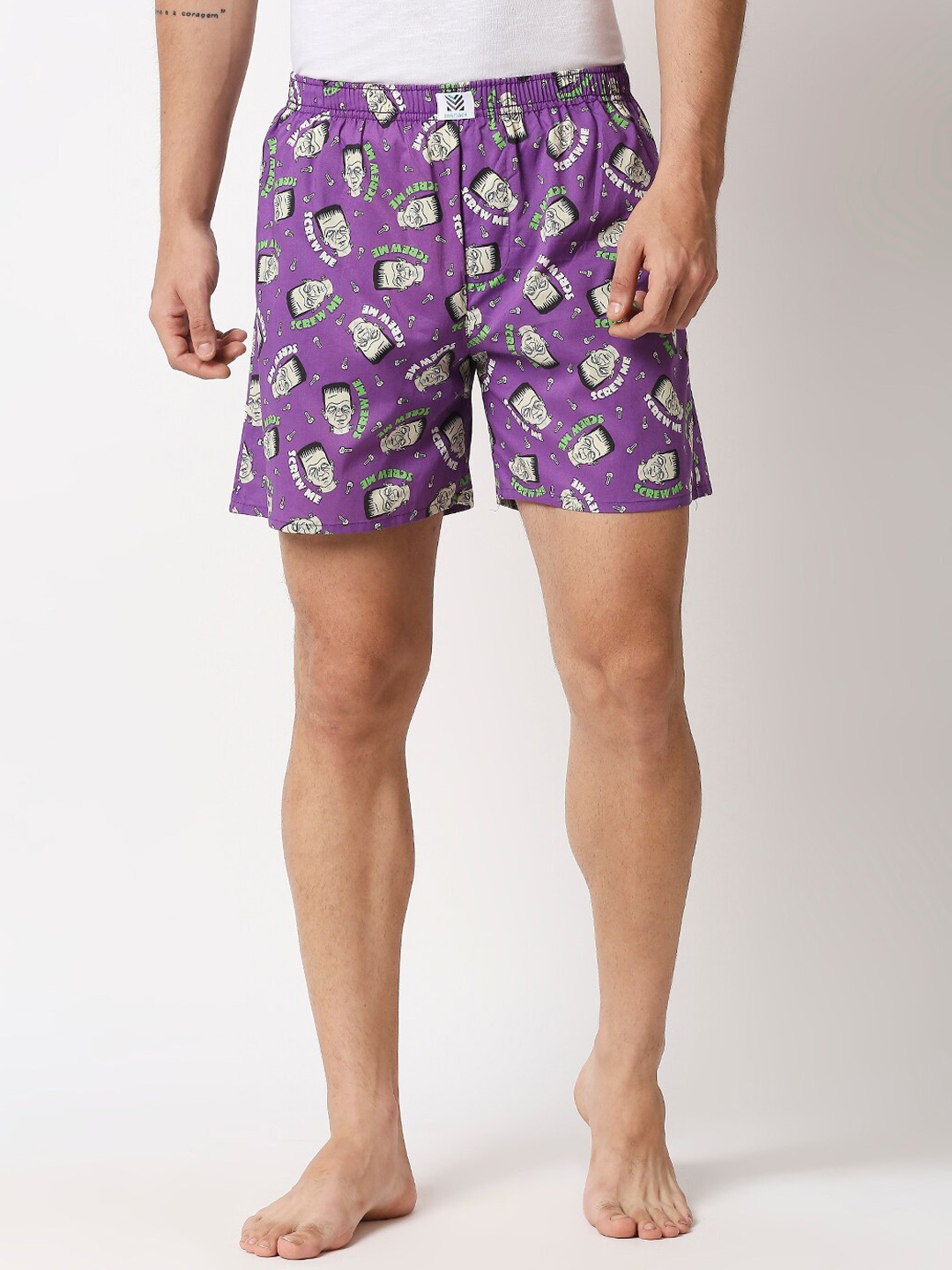 

Manaca Men Purple & White Printed Pure Cotton Boxers