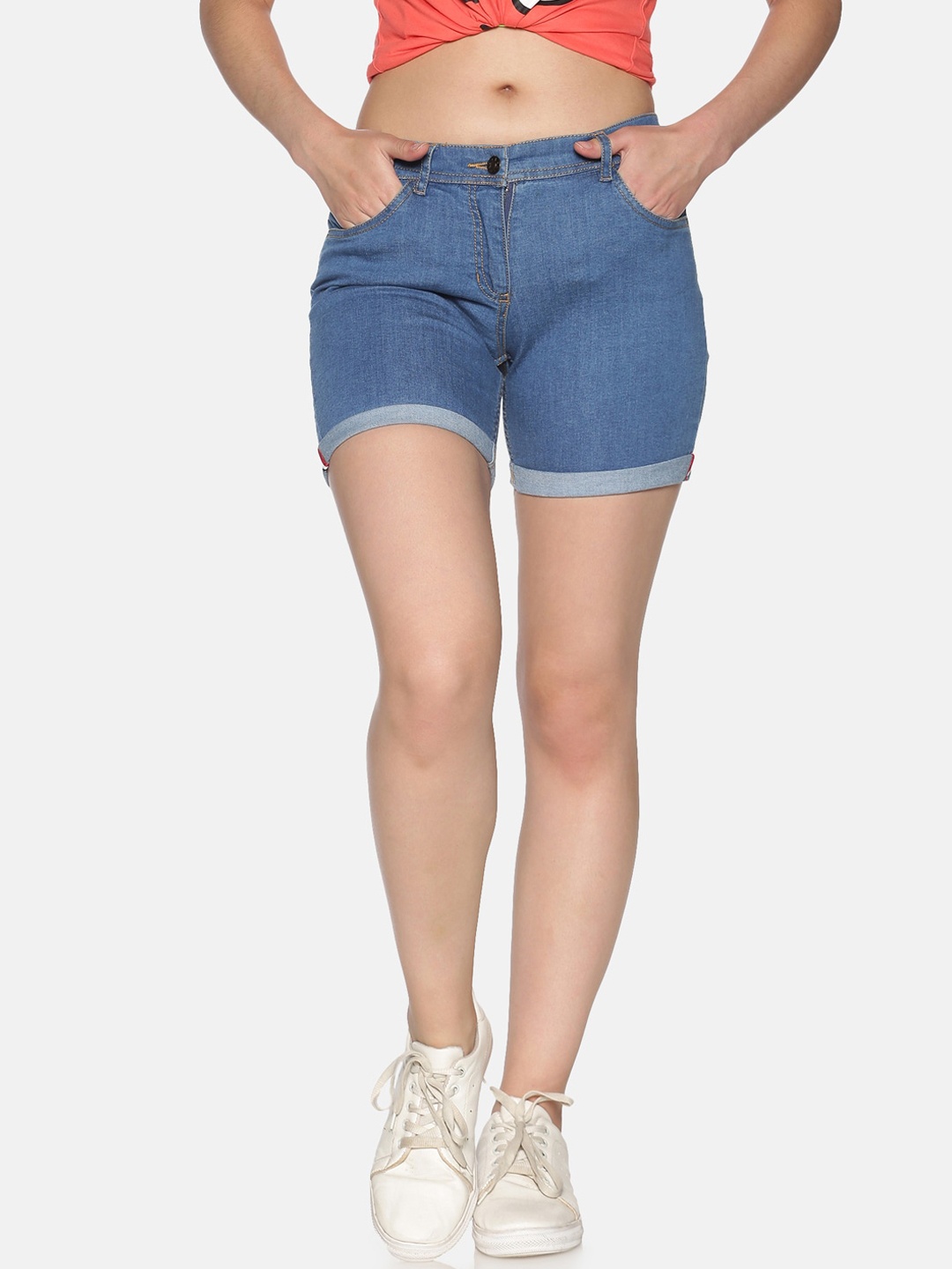 

TWIN BIRDS Women Blue Skinny Fit Cotton Denim Shorts