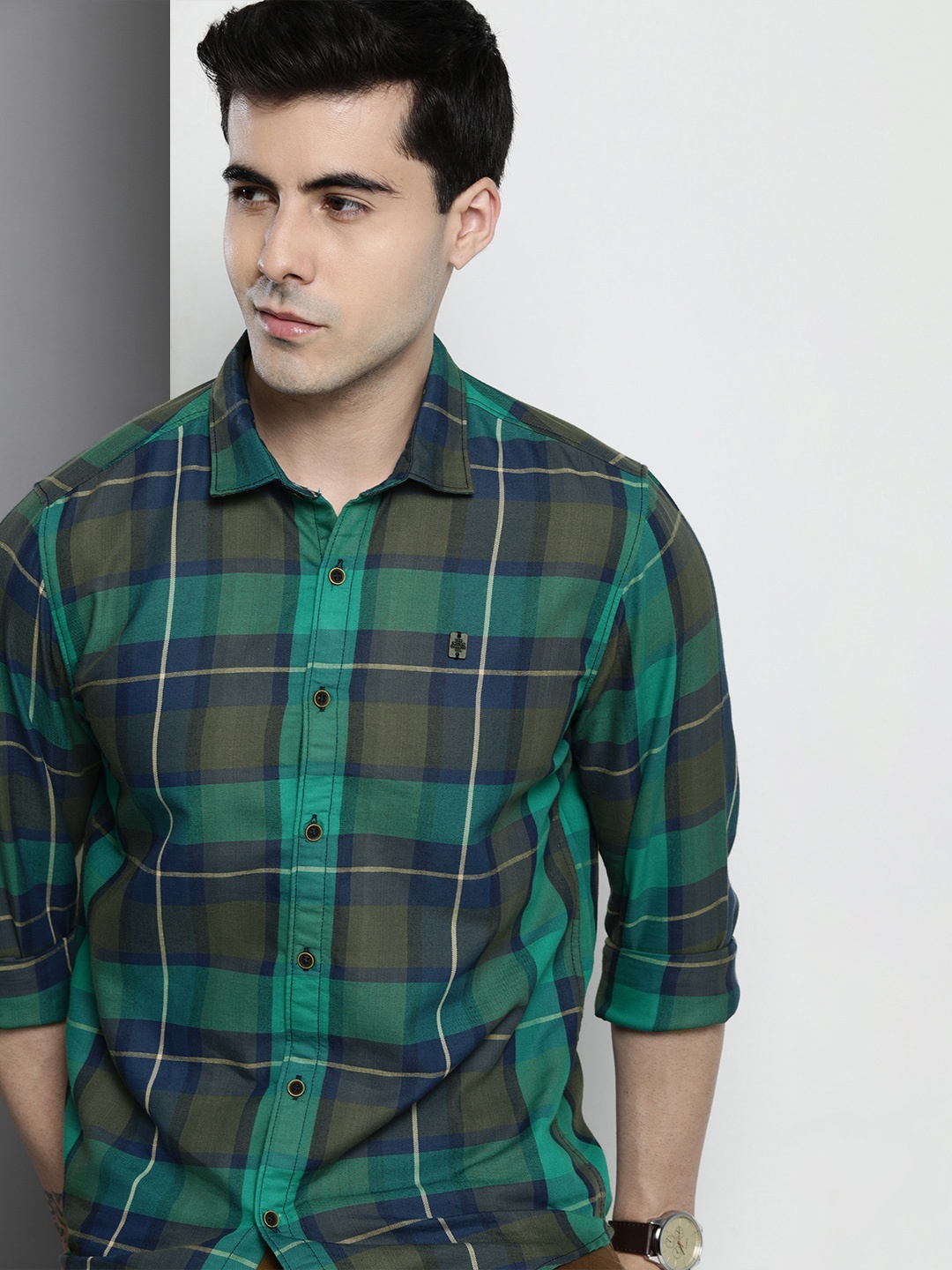 

The Indian Garage Co Men Tartan Checked Casual Shirt, Green