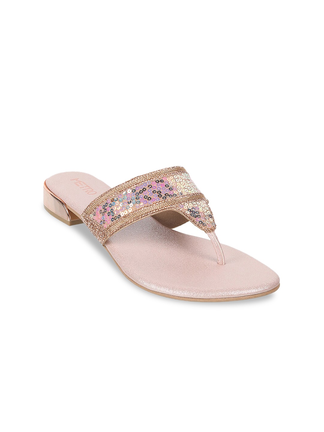 

Metro Women Pink Embellished T-Strap Flats