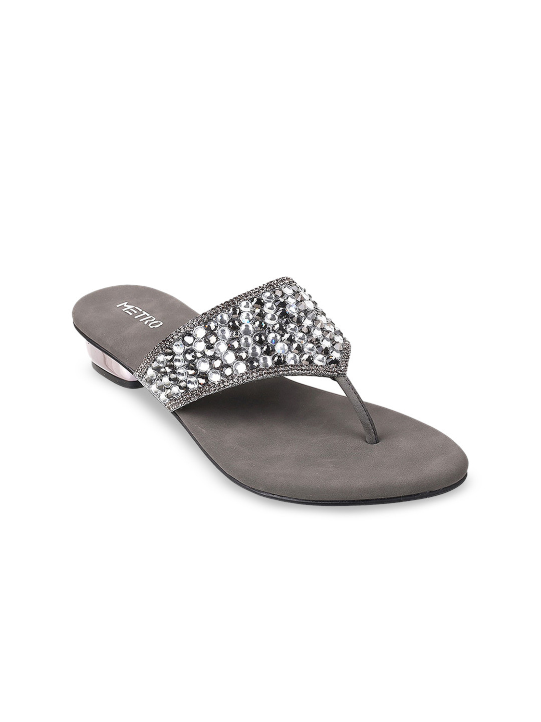 

Metro Women Grey Embellished Open Toe Flats