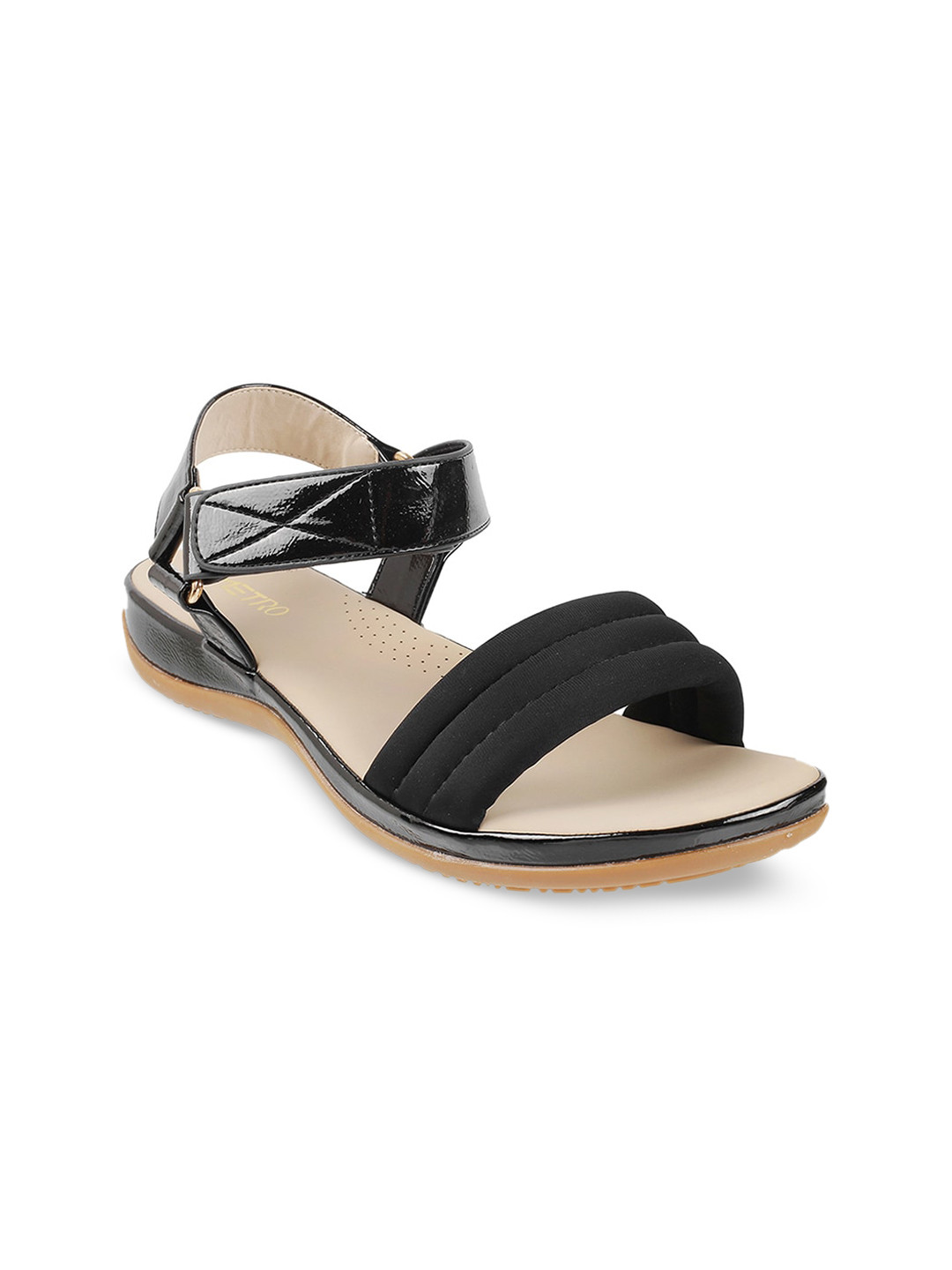 

Metro Women Black Striped Open Toe Flats