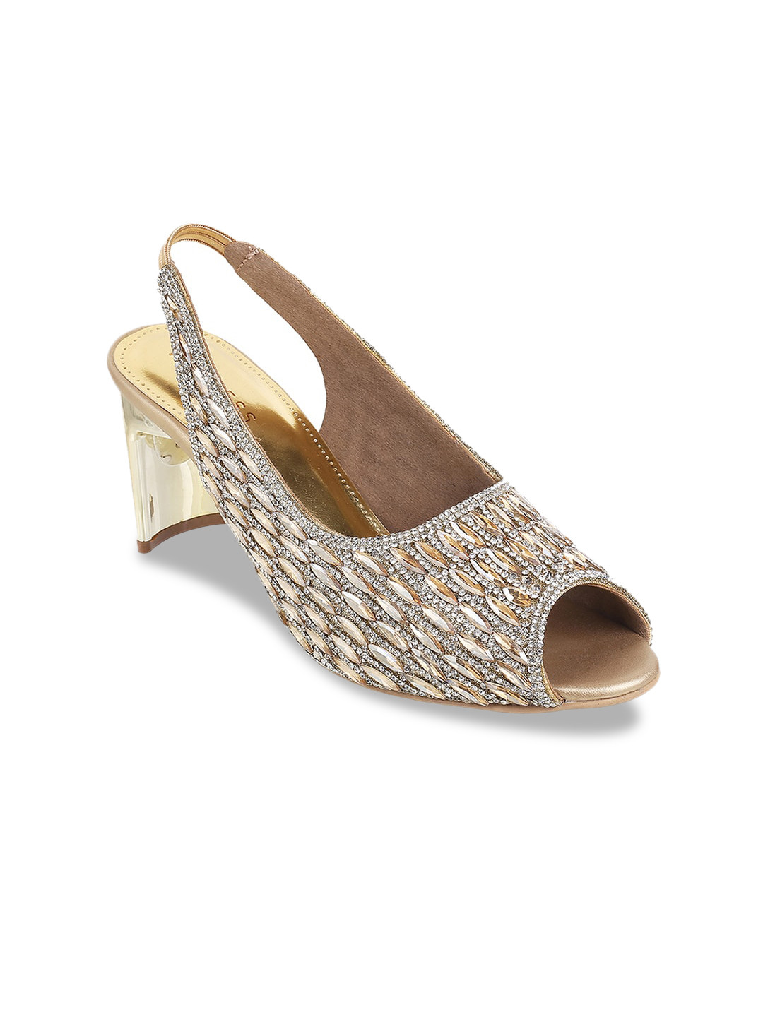 

Metro Gold-Toned Embellished Peep Toes Heels