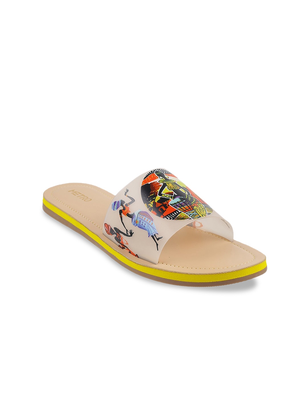 

Metro Women Yellow Printed Open Toe Flats