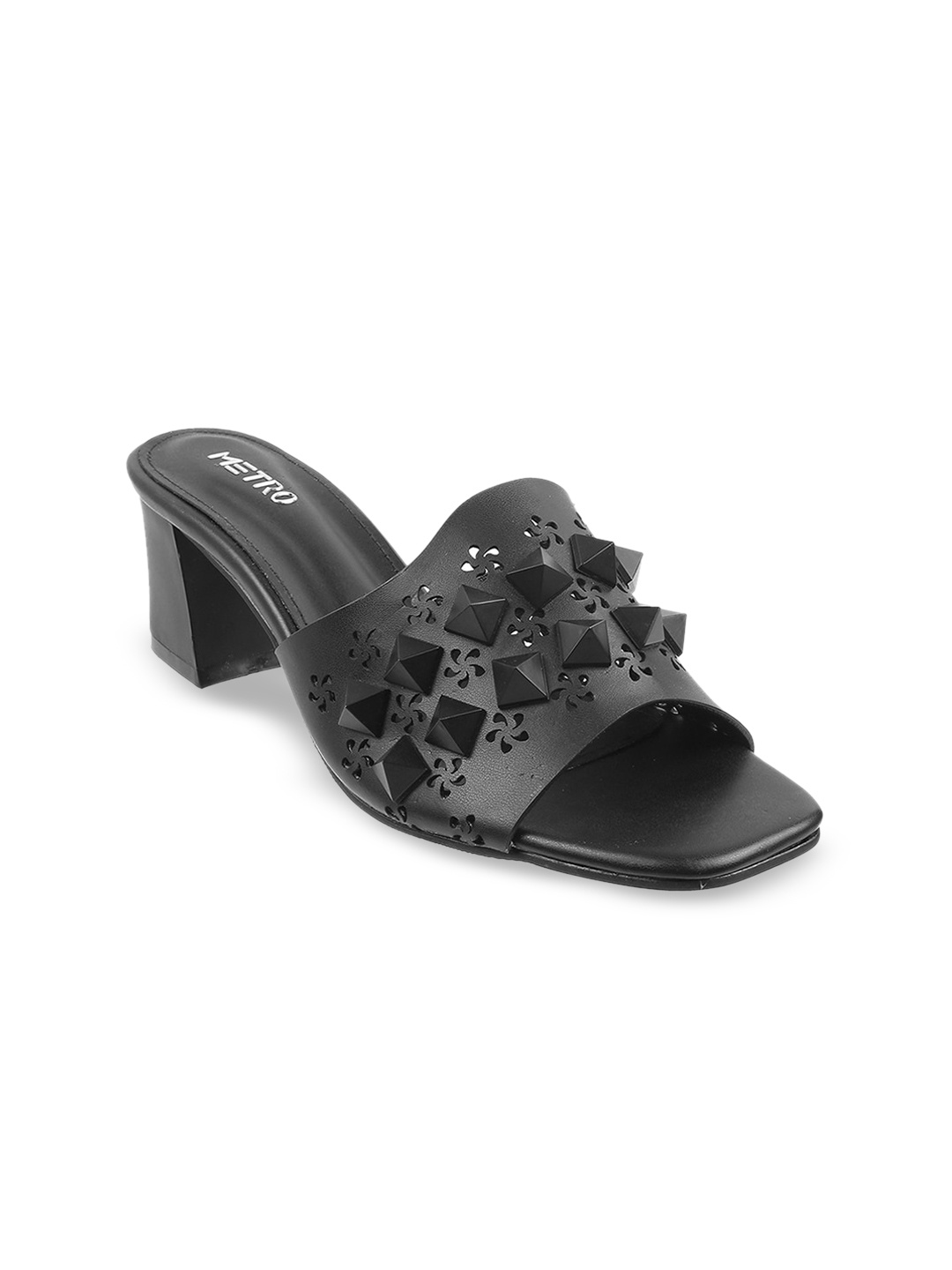 

Metro Black Embellished Block Heels