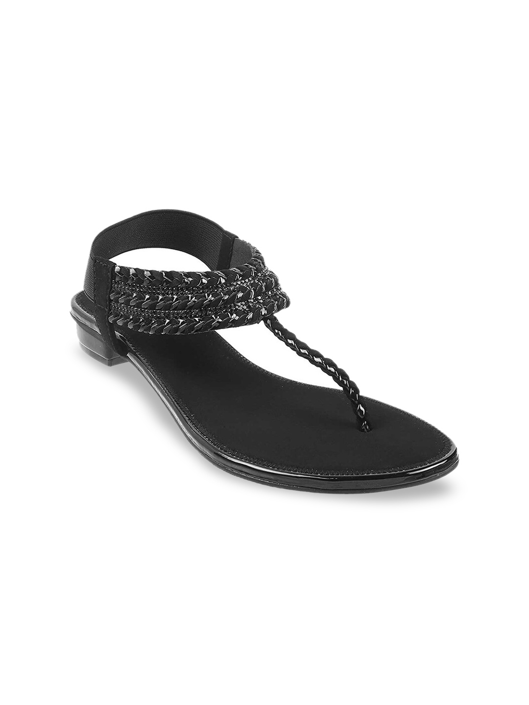 

Metro Women Black Embellished T-Strap Flats