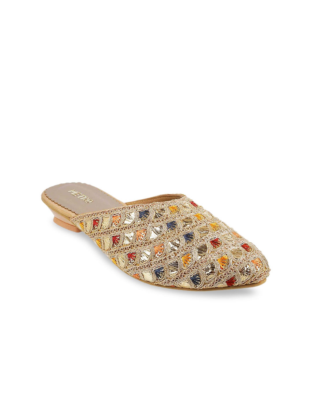 

Metro Women Gold-Toned Ethnic Mules Flats