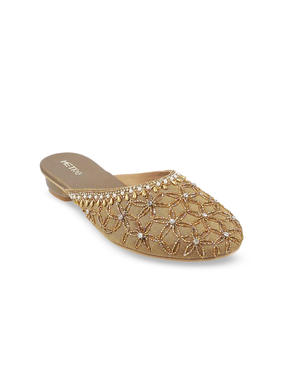 

Metro Women Gold-Toned Embellished Ethnic Mules Flats