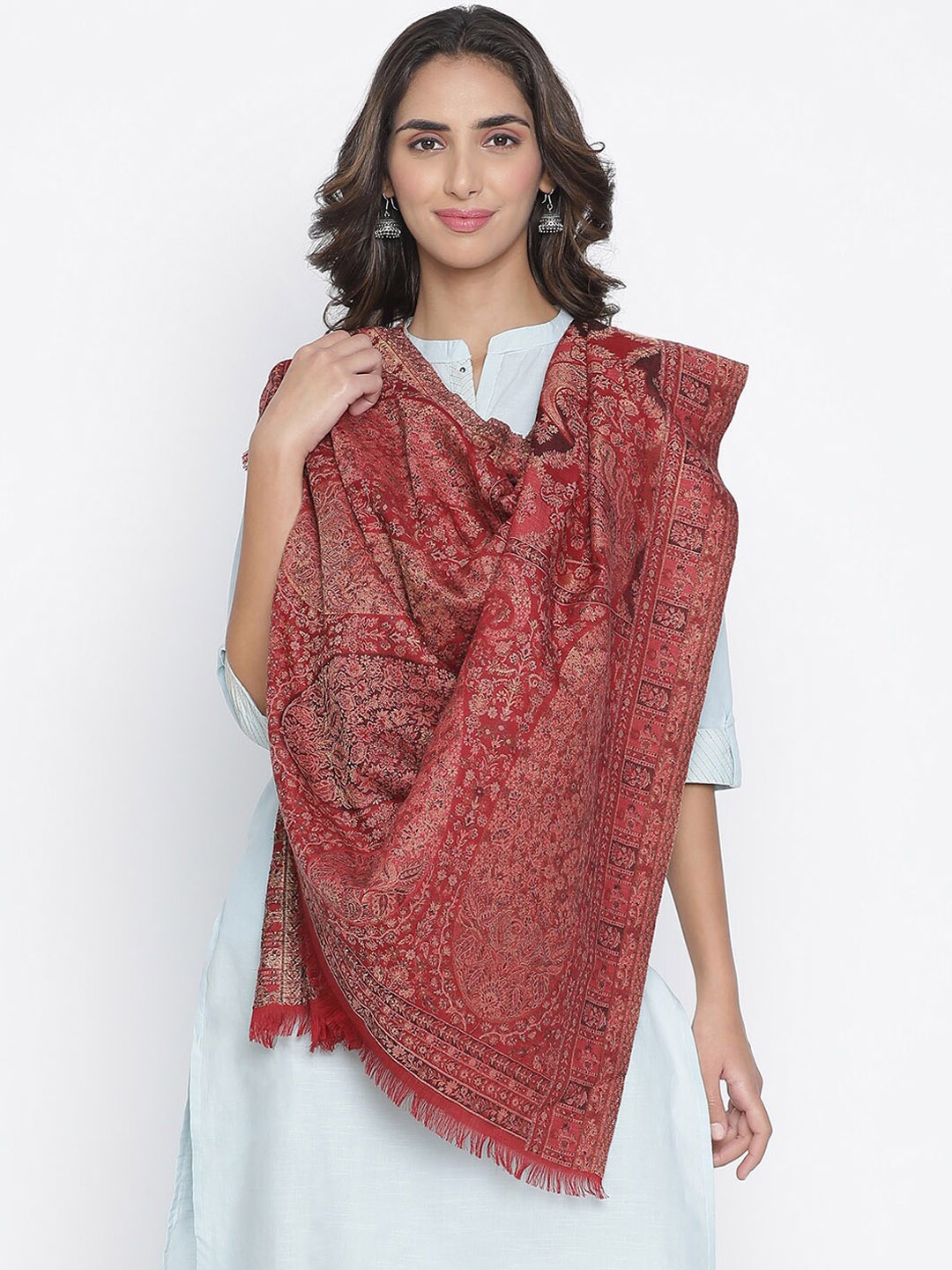 

SHINGORA Women Maroon Printed Woolen Shawl