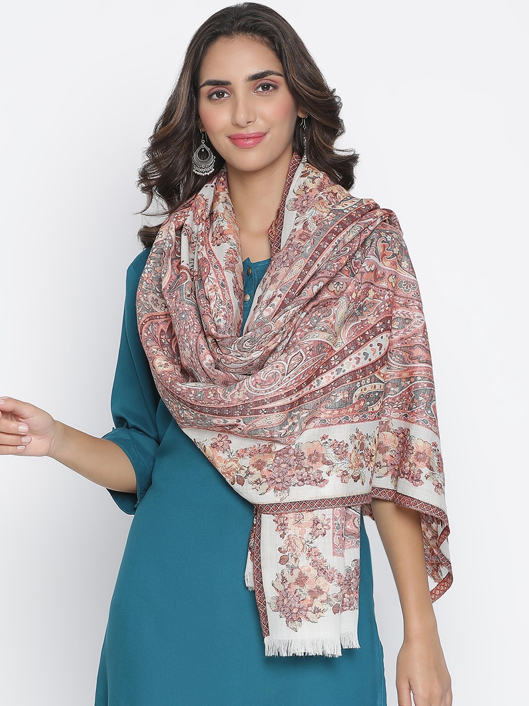 

SHINGORA Women Pink & Grey Woven Design Shawl
