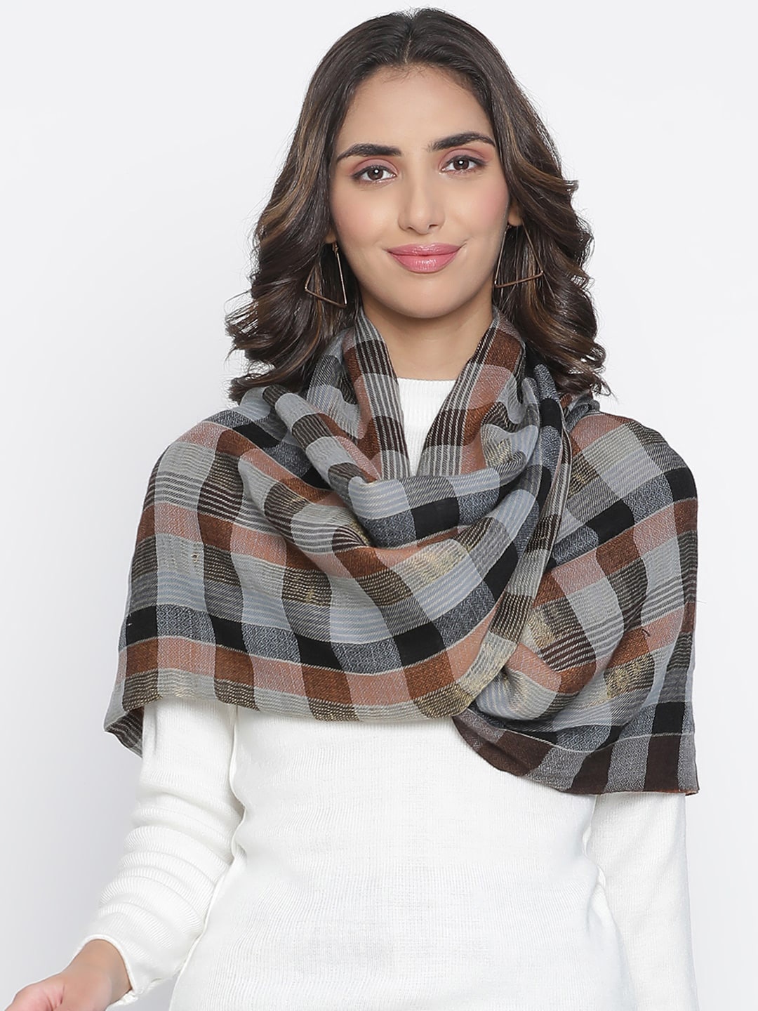 

SHINGORA Women Orange & Black Checked Shawl