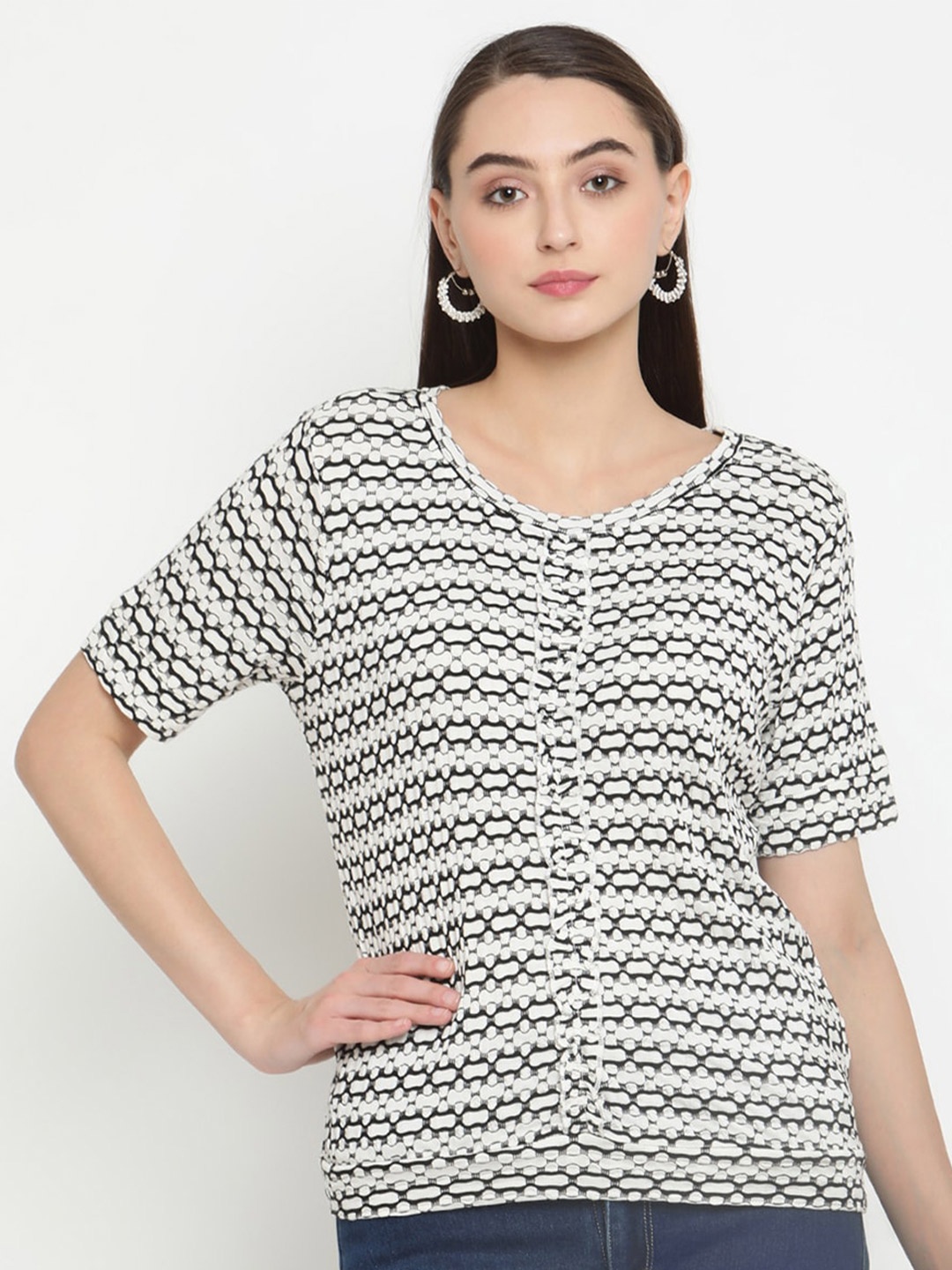 

Be Indi Black & White Acrylic Geometric Print Top