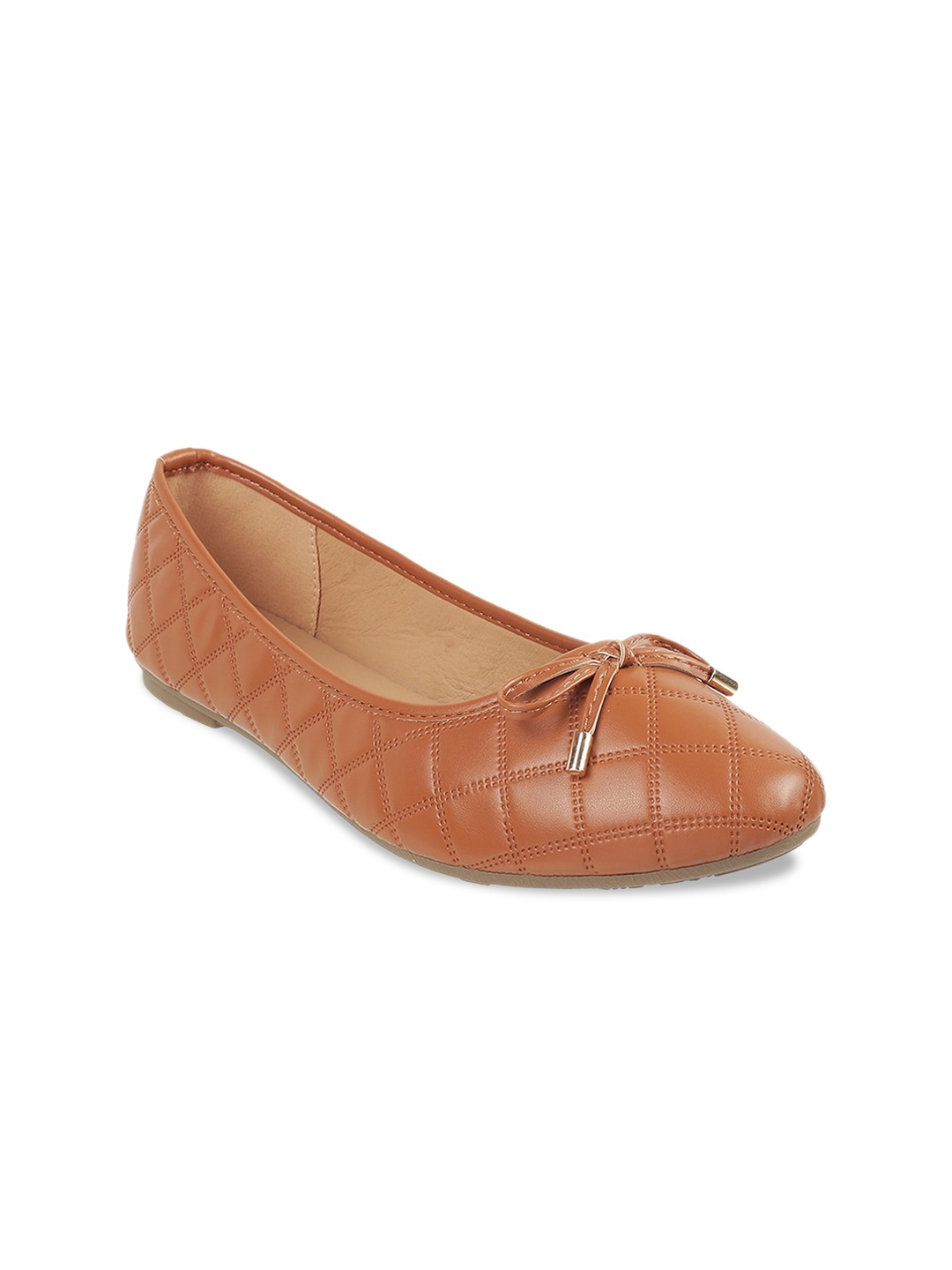 

Mochi Women Tan Textured Bows Ballerinas Flats