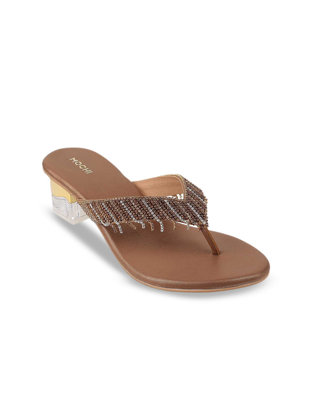 

Mochi Gold-Toned & Brown Embellished Block Heels