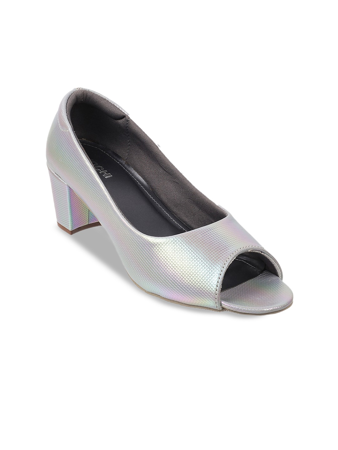 

Mochi Grey Block Heels Peep Toes