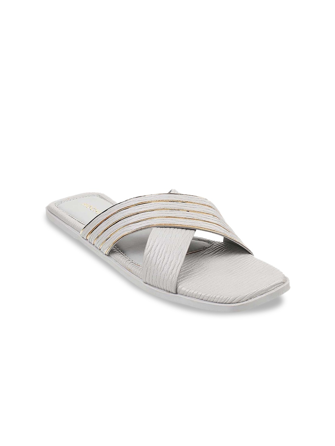 

Mochi Women Grey Striped Open Toe Flats