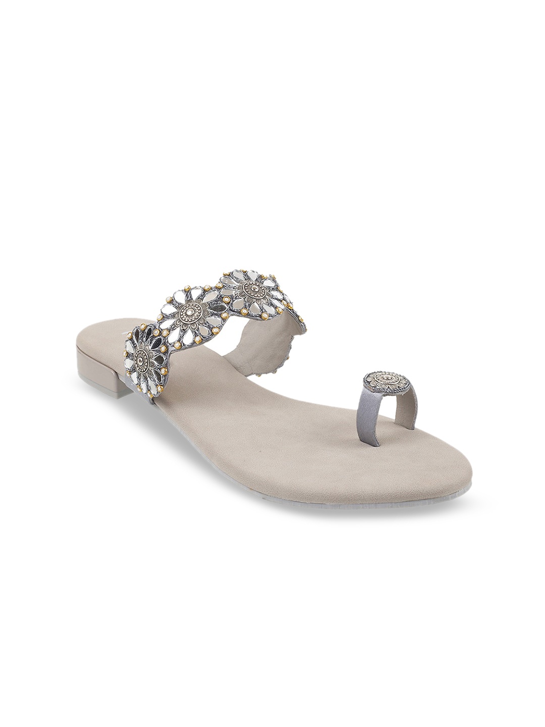 

Mochi Women Grey Embellished One Toe Flats