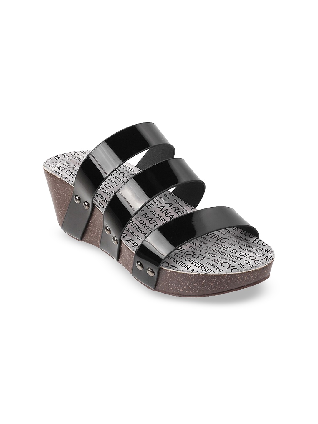 

Mochi Black & Grey Printed Wedge Heels