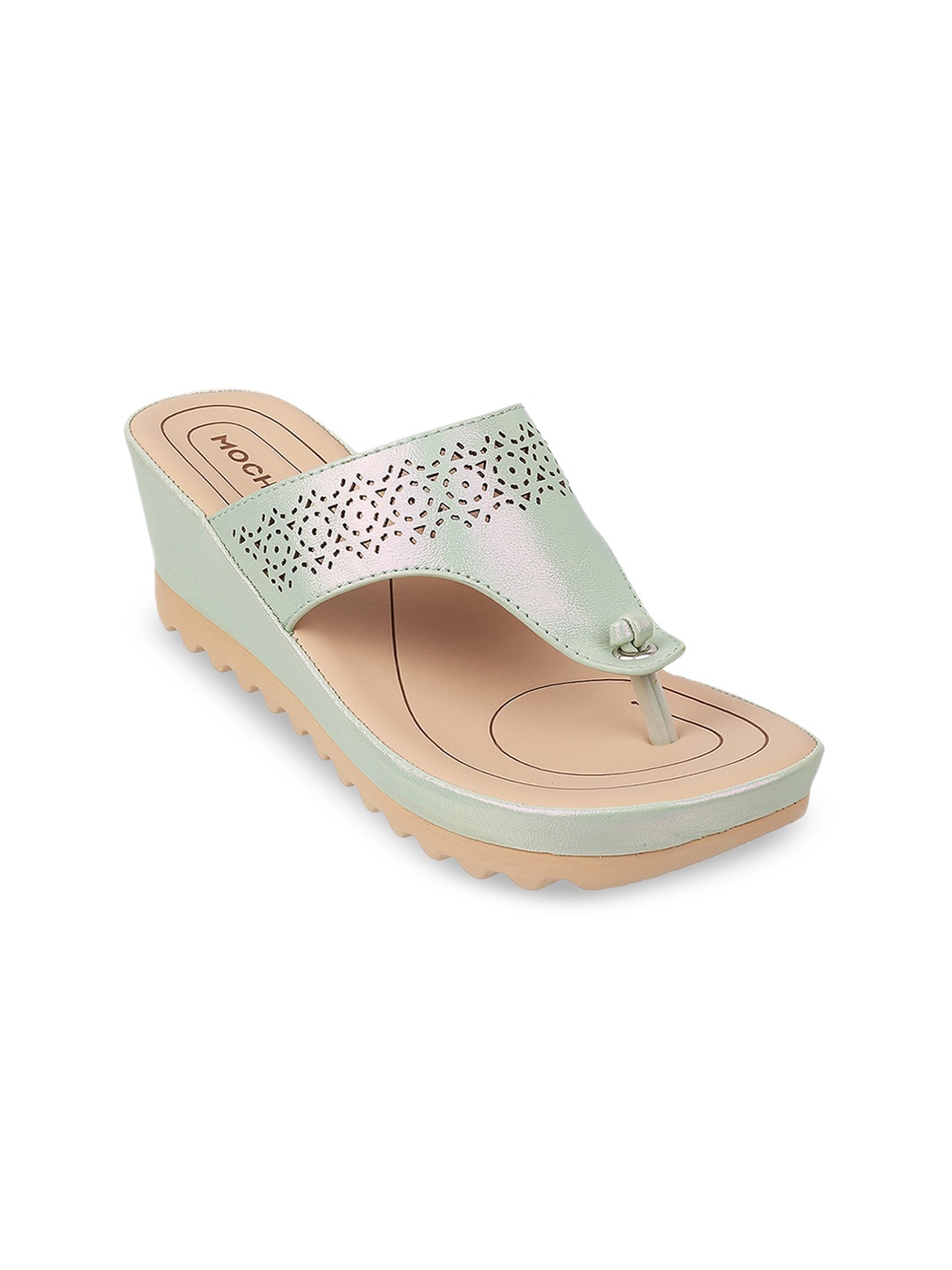 

Mochi Green Wedge Heels with Laser Cuts
