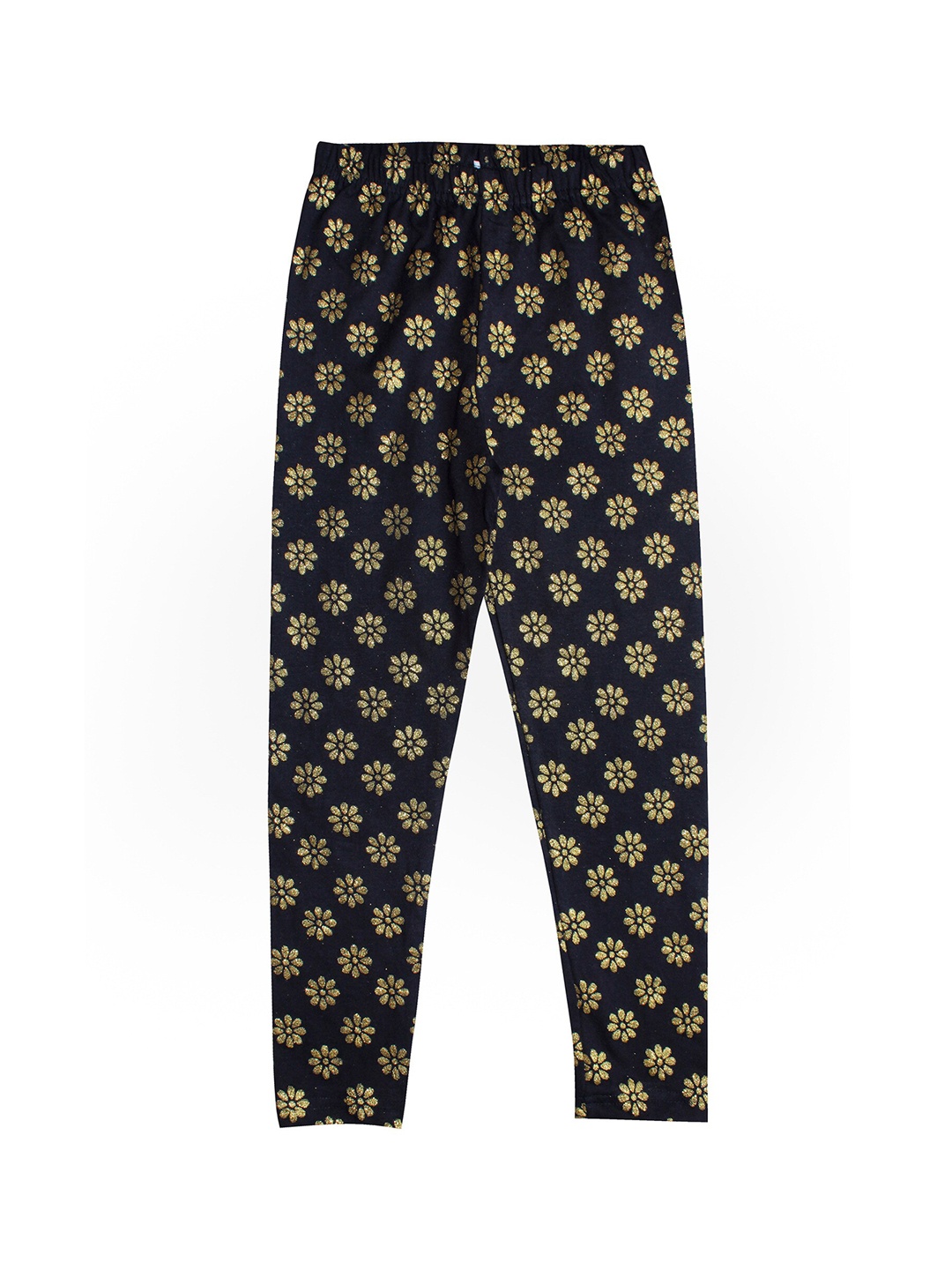 

KiddoPanti Girls Black & Gold-Coloured Printed Ankle-Length Leggings