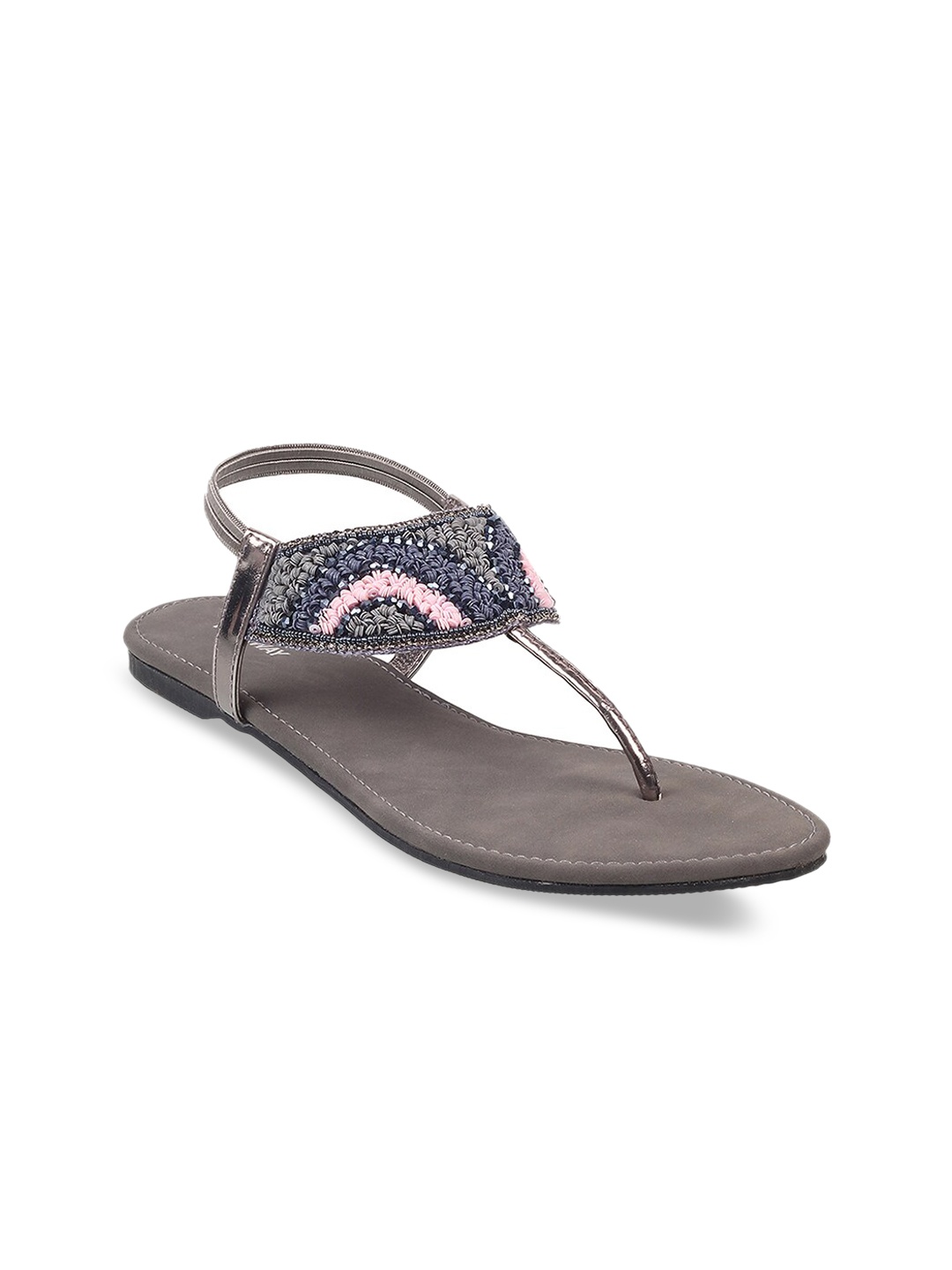 

WALKWAY by Metro Women Grey Embellished T-Strap Flats