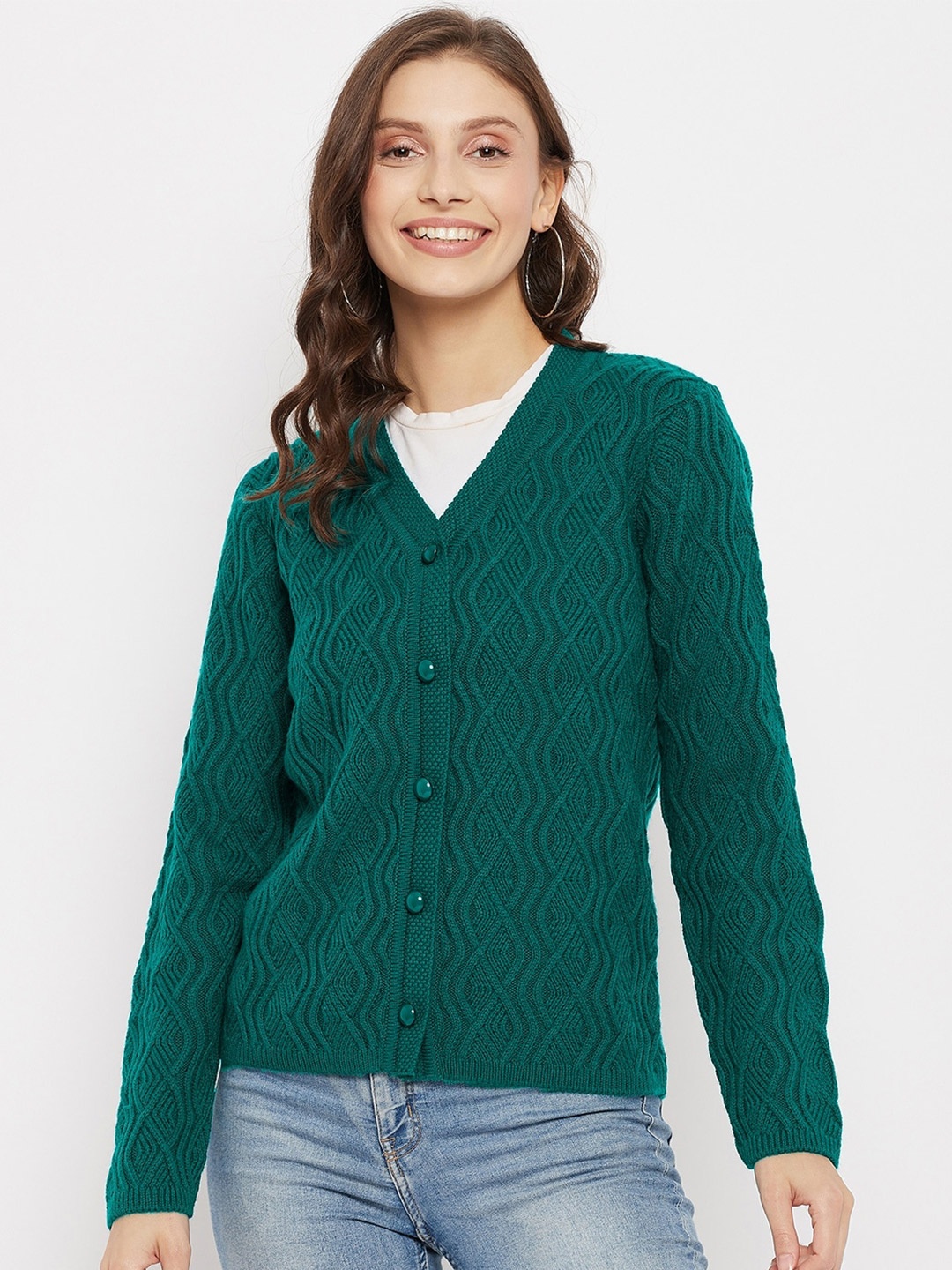 

Madame Women Green Acrylic Cardigan