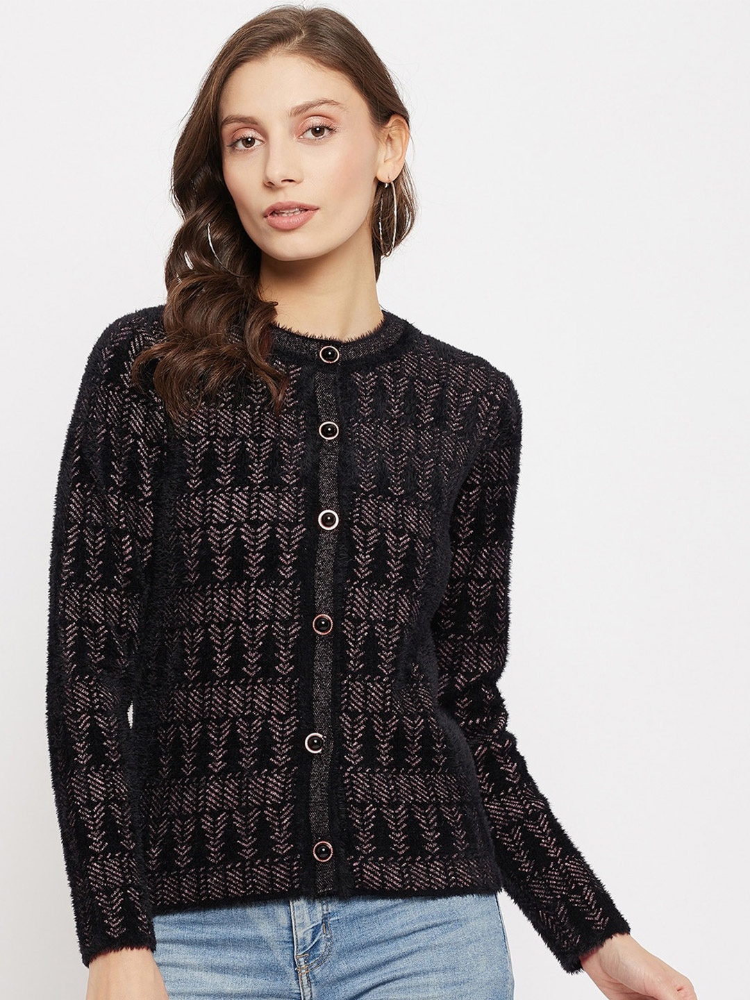 

Madame Women Black Acrylic Cardigan