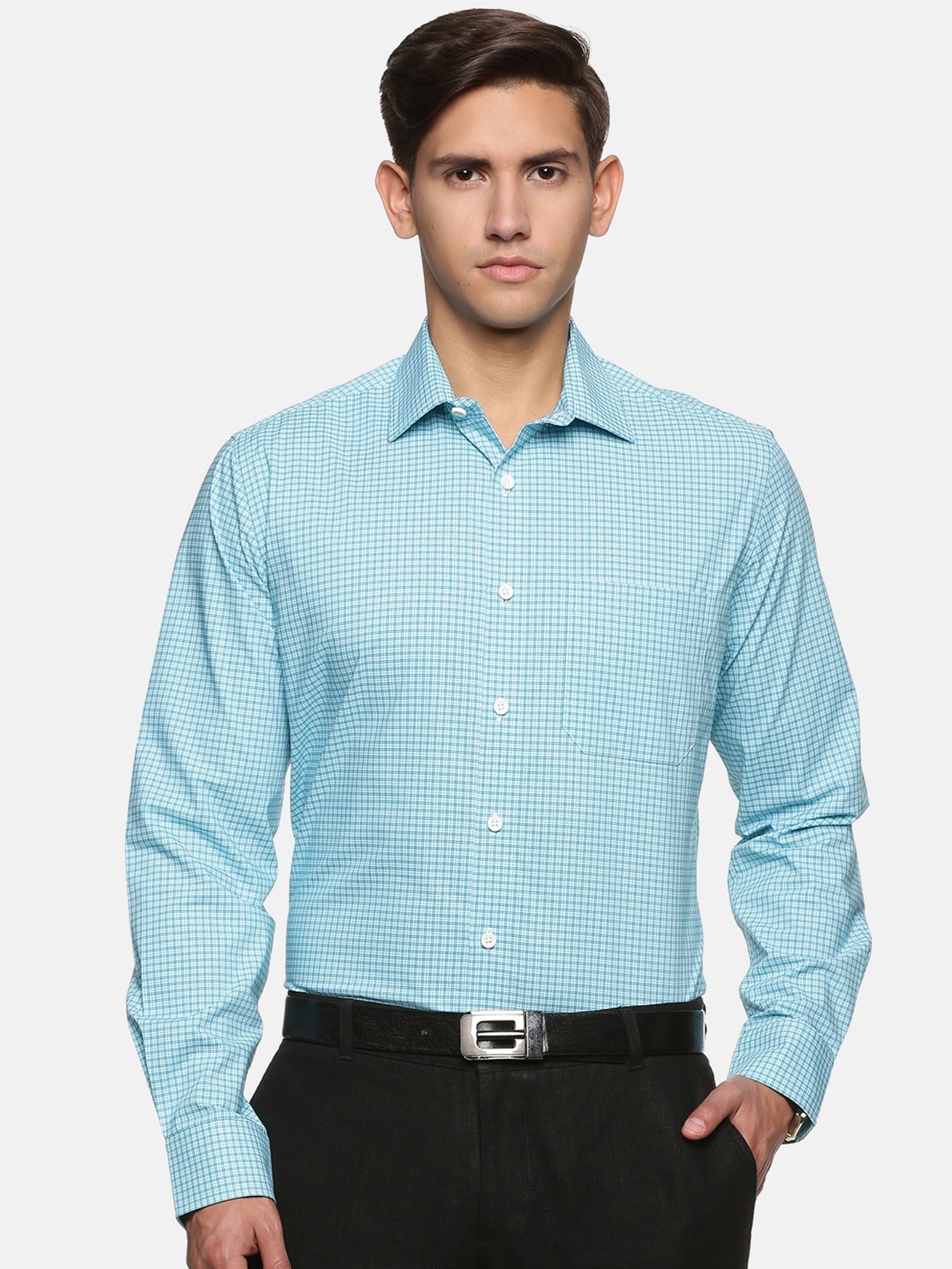 

DON VINO Men Green Relaxed Slim Fit Checked Cotton Formal Shirt