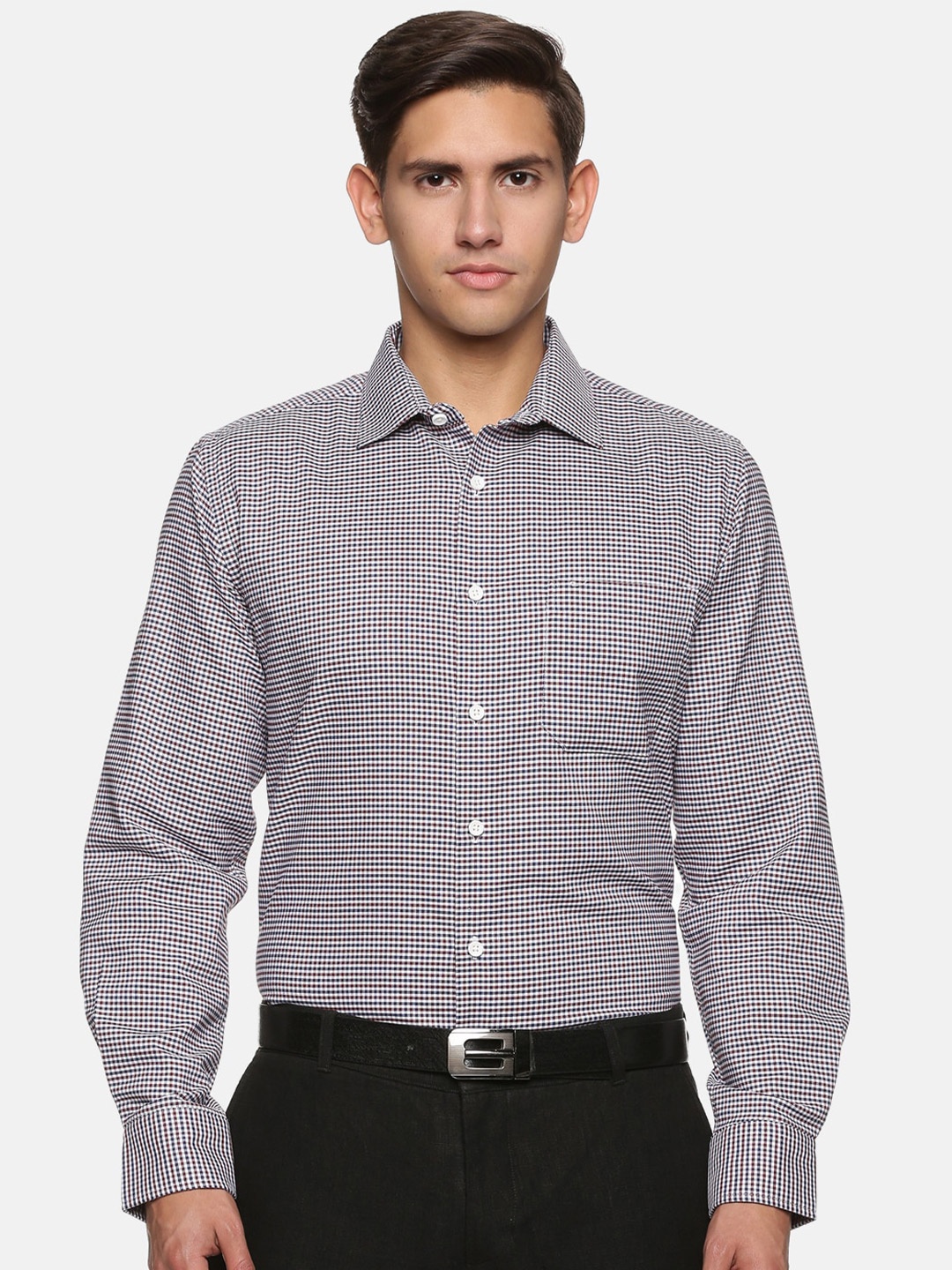 

DON VINO Men White Relaxed Slim Fit Micro Checked Cotton Casual Shirt