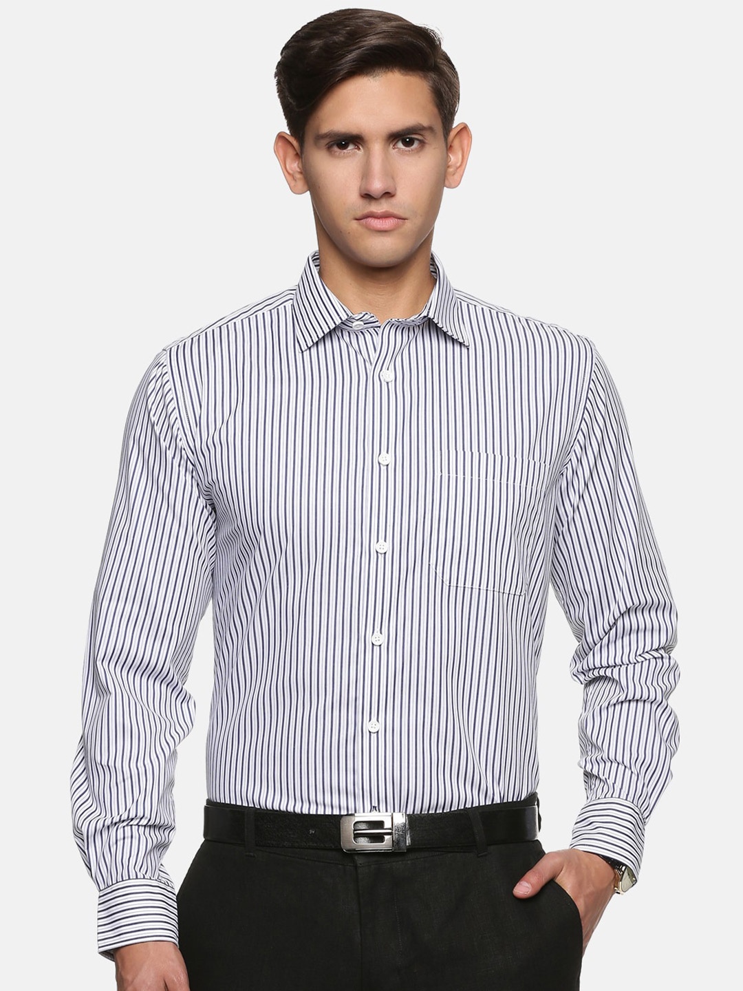 

DON VINO Men White Relaxed Slim Fit Striped Cotton Formal Shirt